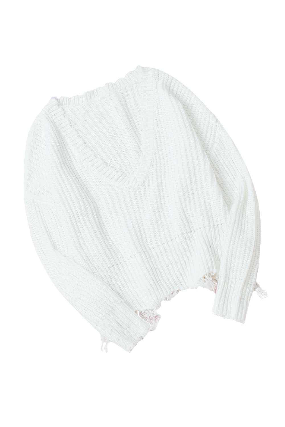 White Tainted Love Cotton Distressed Sweater