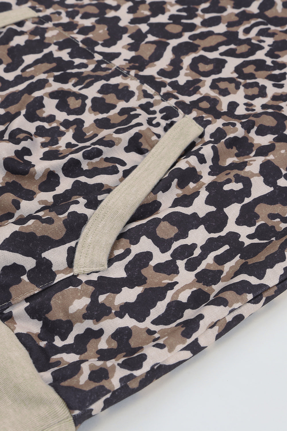 Leopard Kangaroo Pocket Raglan Sleeves Sweatshirt