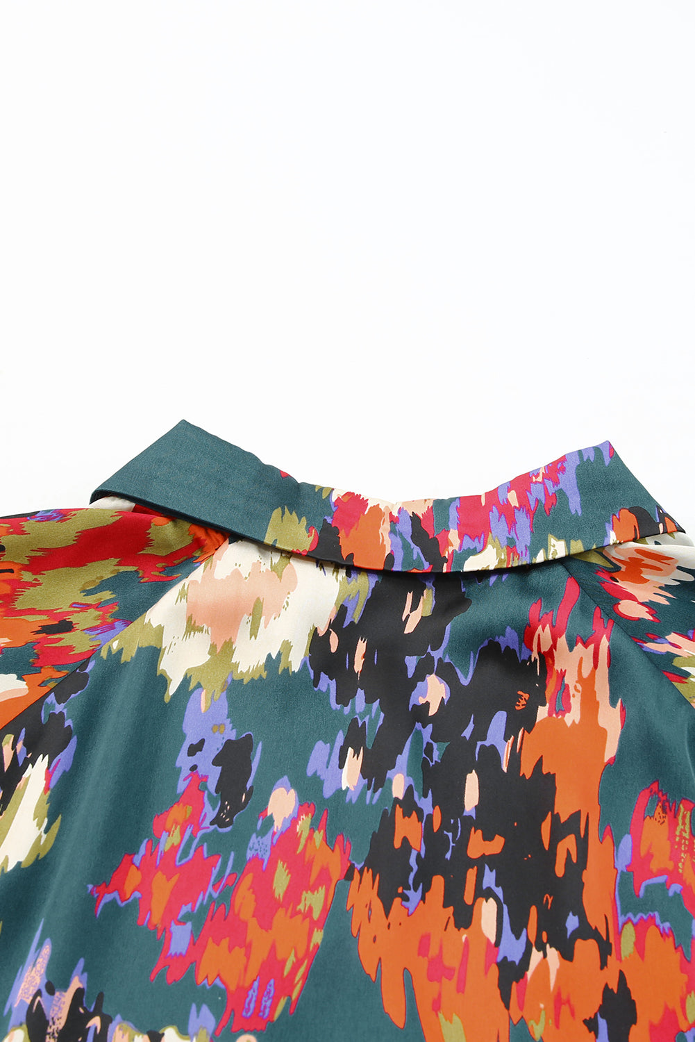 Green Abstract Printed V Neck Bubble Sleeve Blouse