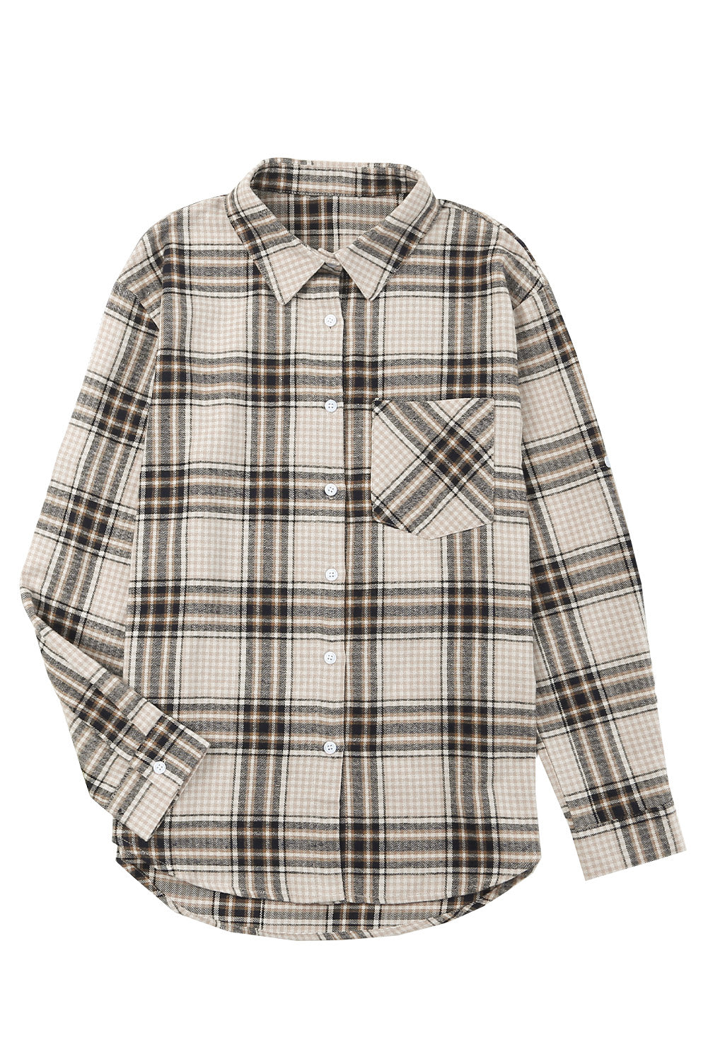 Khaki Chest Pocket Plaid Pattern Long Sleeve Shirt