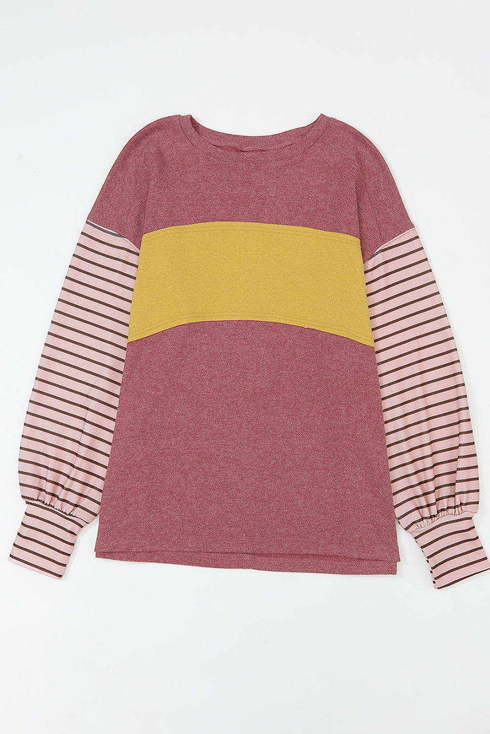 Red Colorblock Striped Bishop Sleeve Top