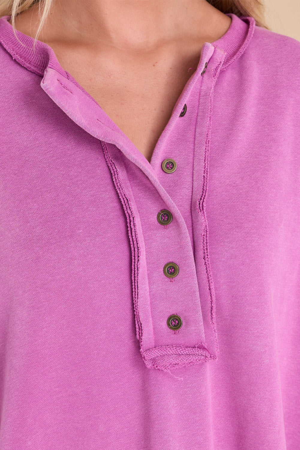 Purple Oversized Exposed Seam Henley Sweatshirt
