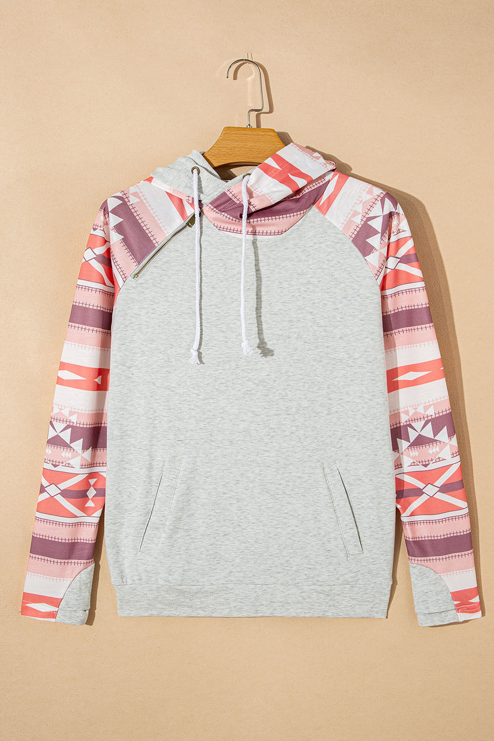 Western Aztec Print Patchwork Double Hood Hoodie