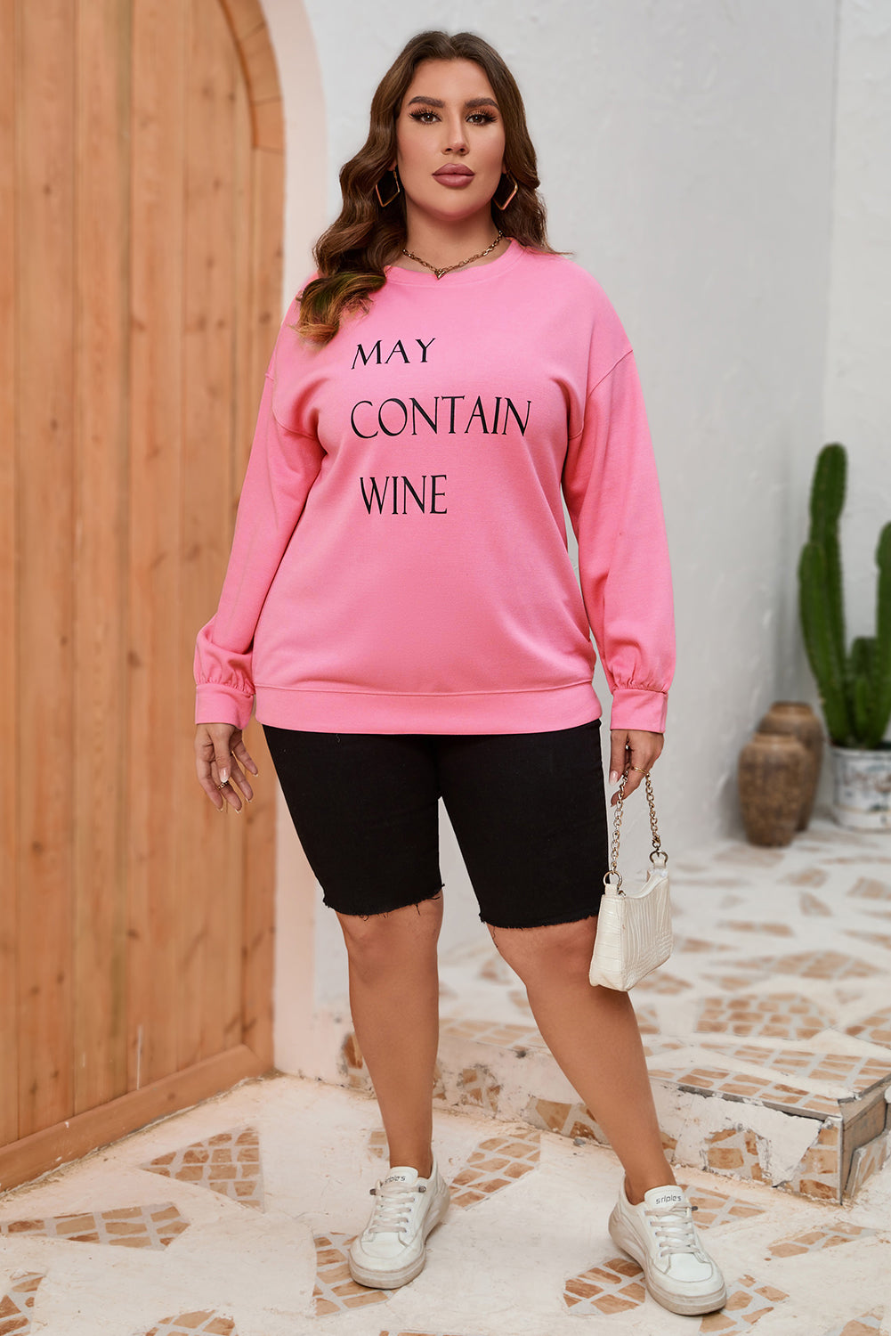 Pink May Contain Wine Crew Neck Plus Size Sweatshirt