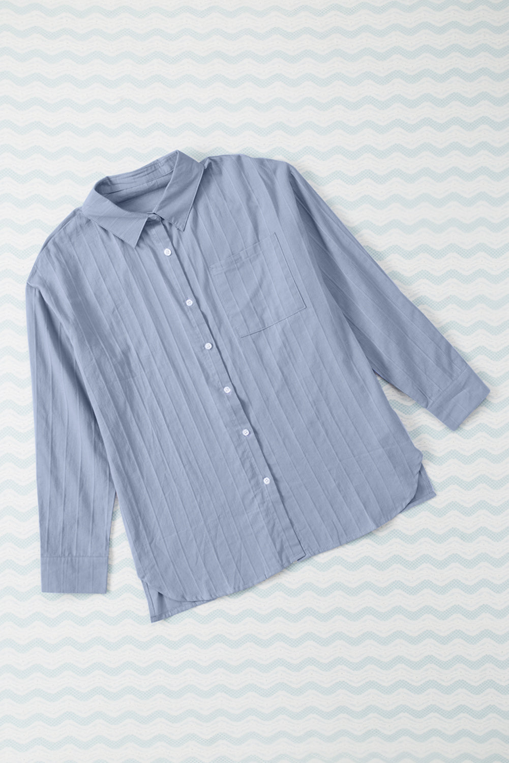 Blue Textured Buttoned Pocket Long Sleeve Shirt