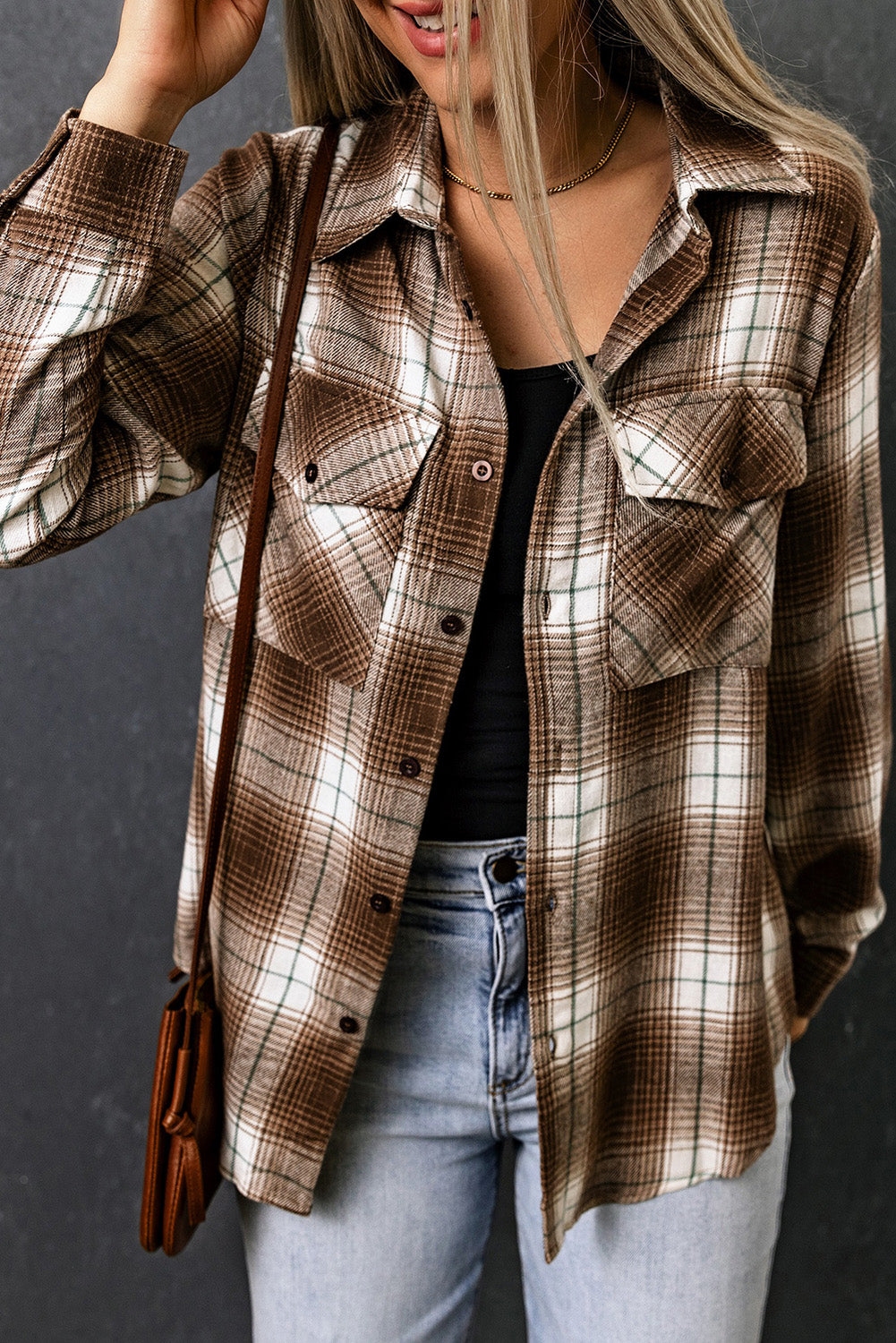 Brown Fantasy Plaid Button Up Shirt
