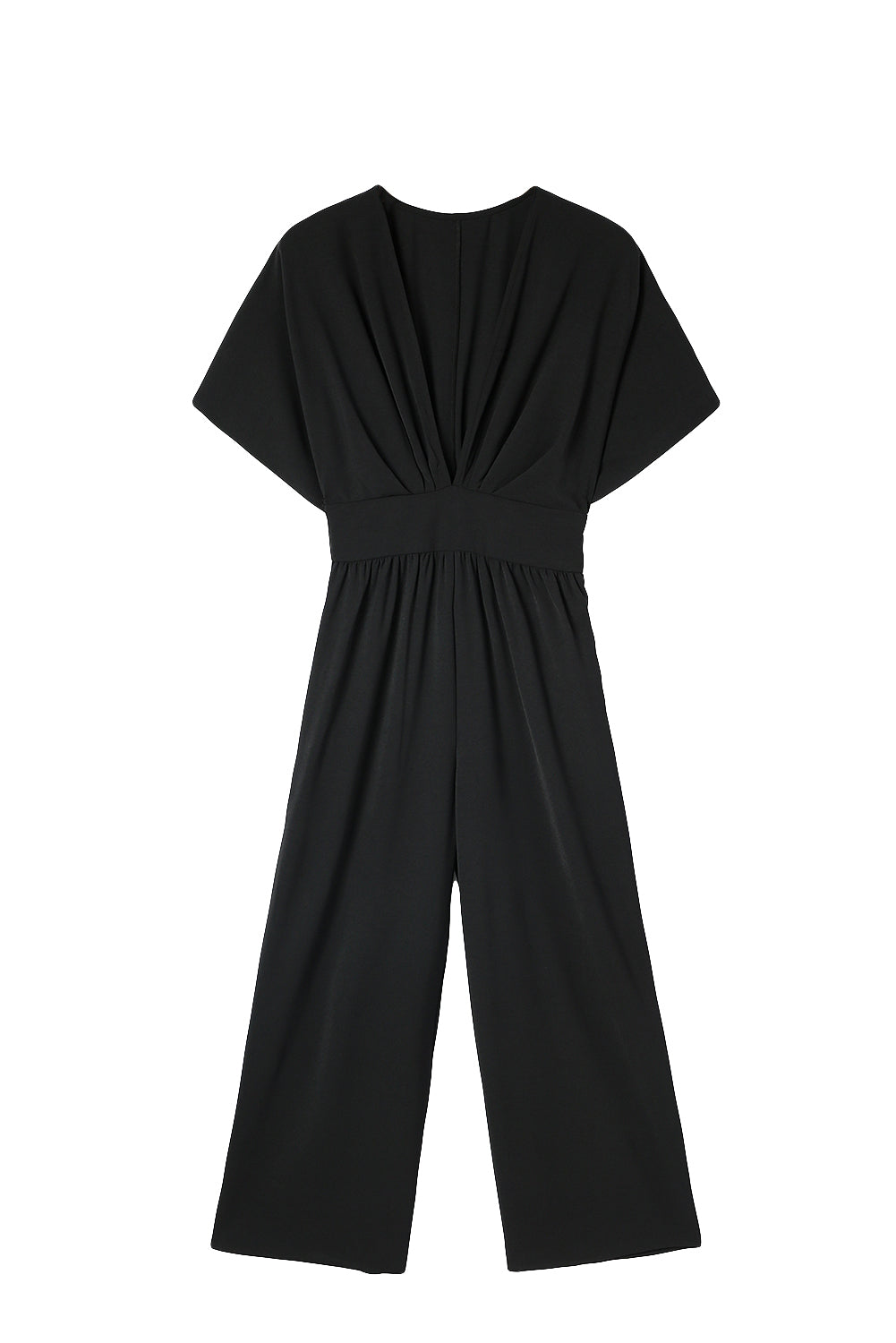 Black Deep V Neck High Waist Wide Leg Jumpsuit