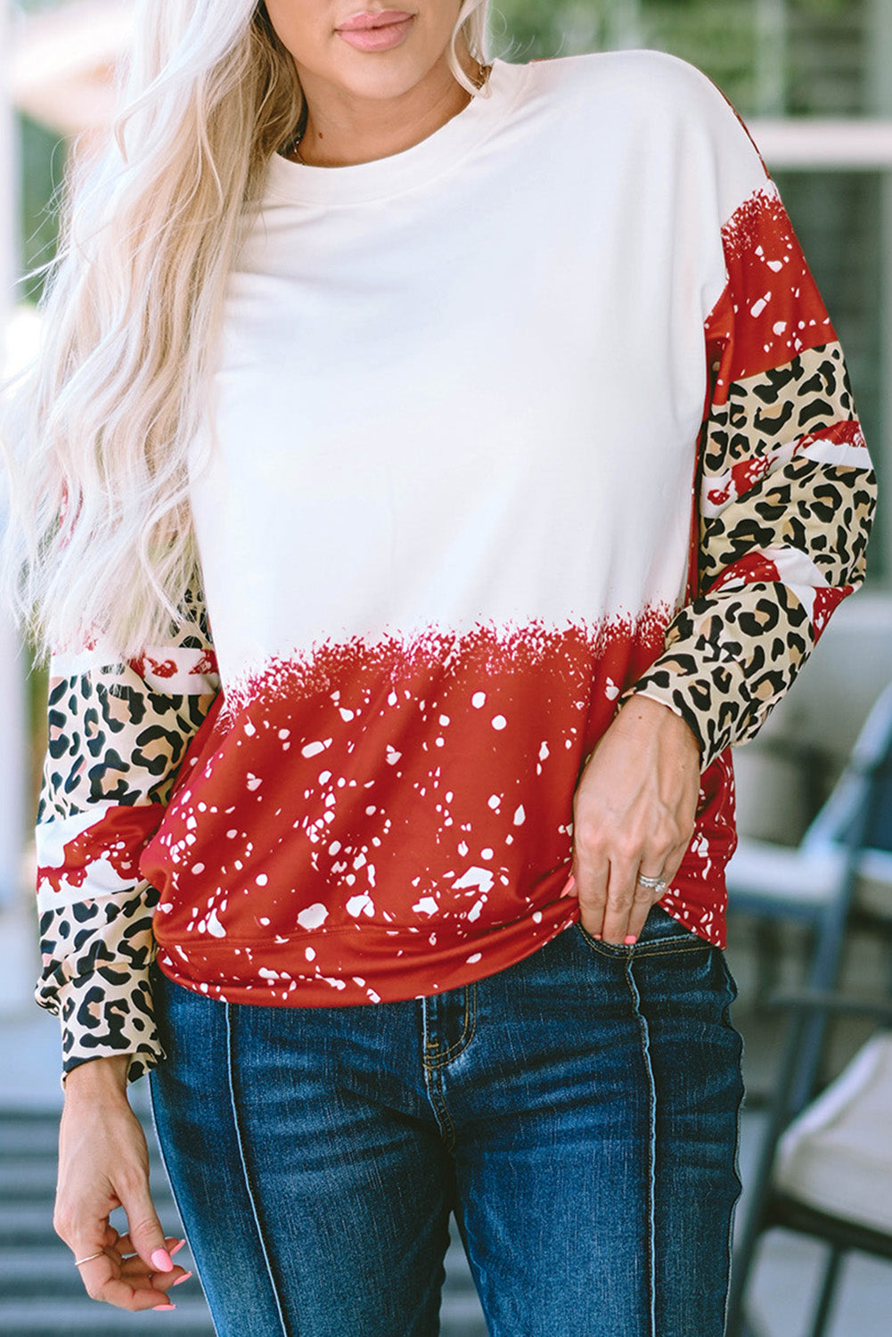 Red Tie-Dye Leopard Long Sleeve Top