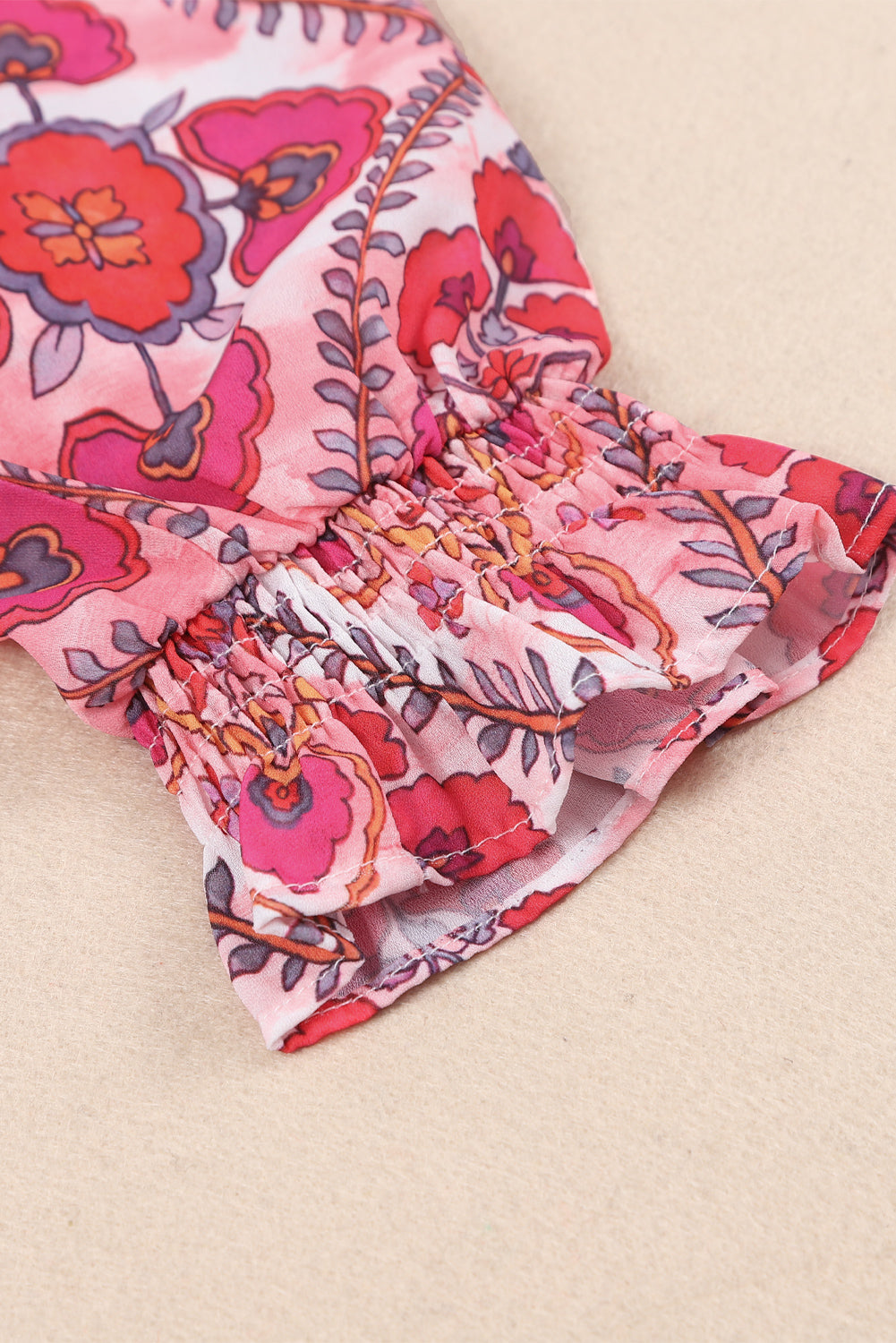 Rose Split Neckline Front Buttons Floral Print Blouse