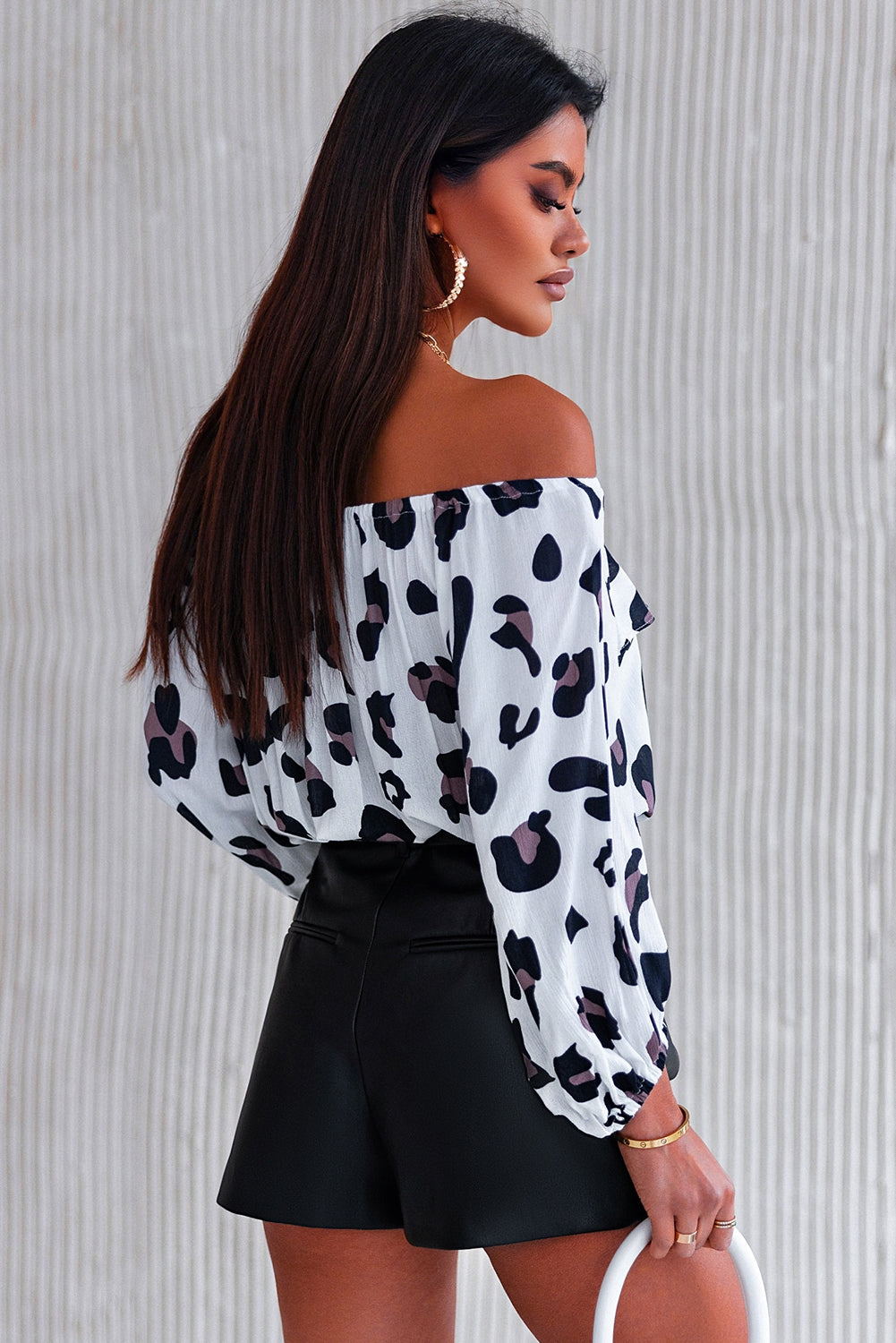 Leopard Off Shoulder Long Sleeve Blouse