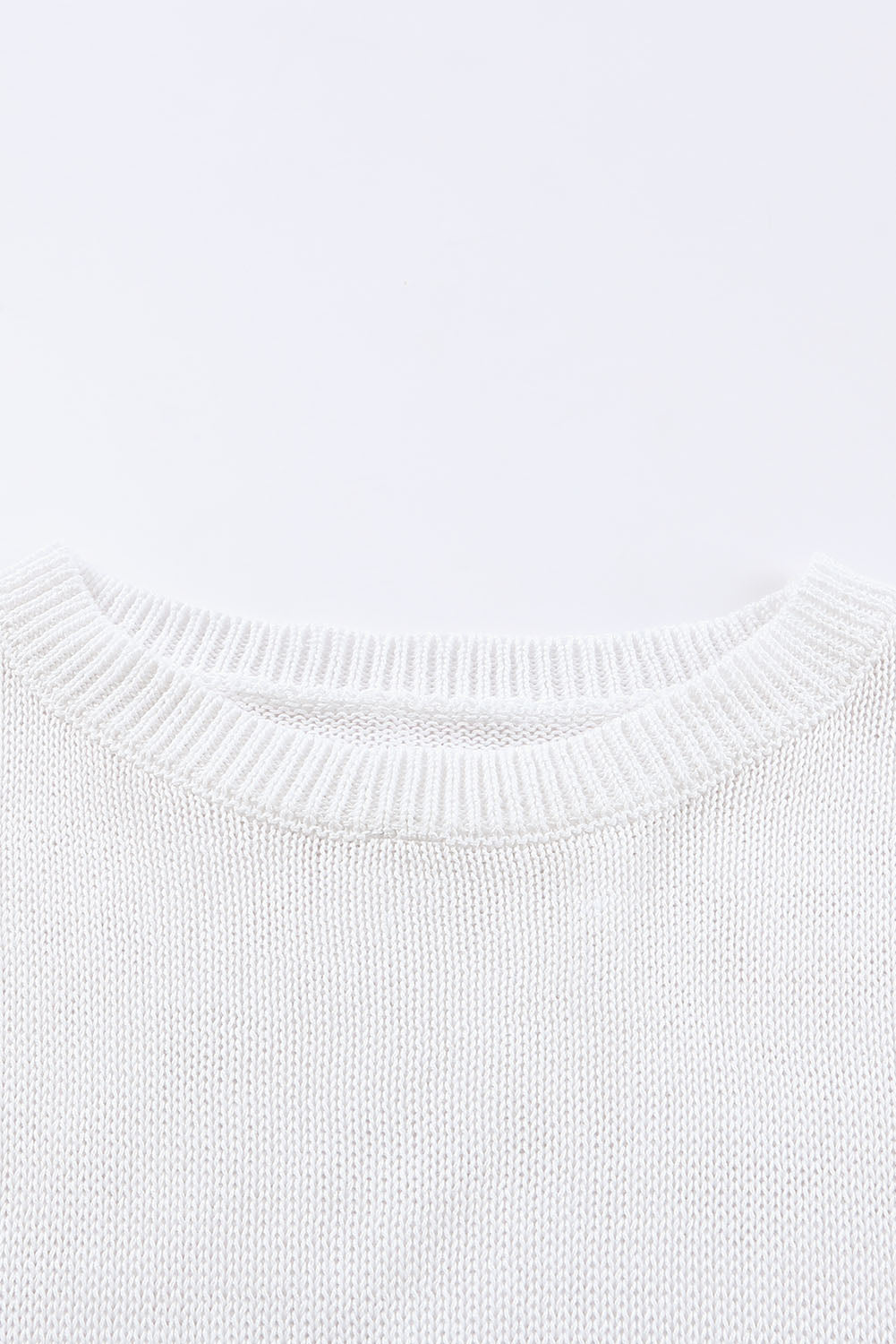 White Ribbed Round Neck Striped Sweater