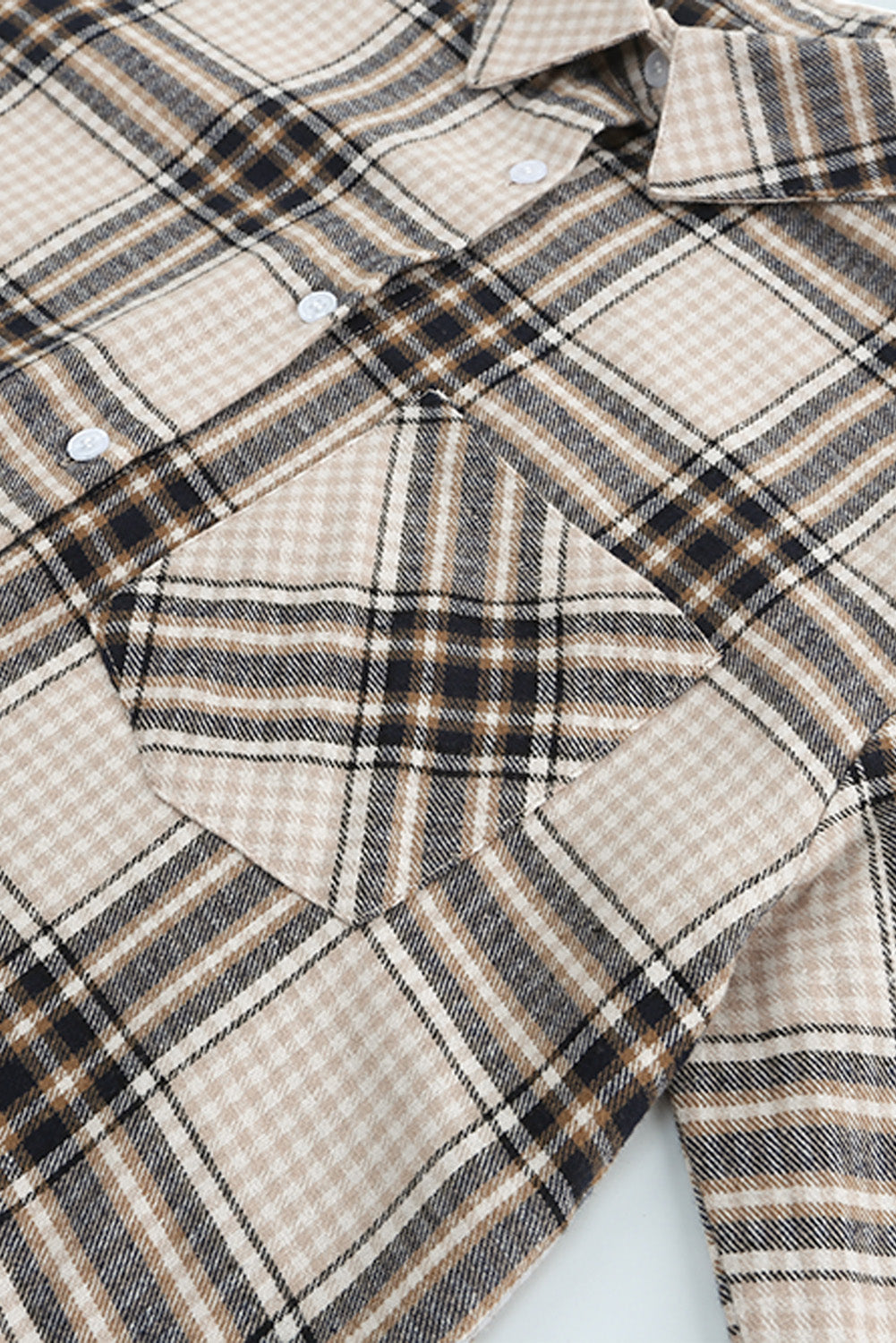 Khaki Chest Pocket Plaid Pattern Long Sleeve Shirt