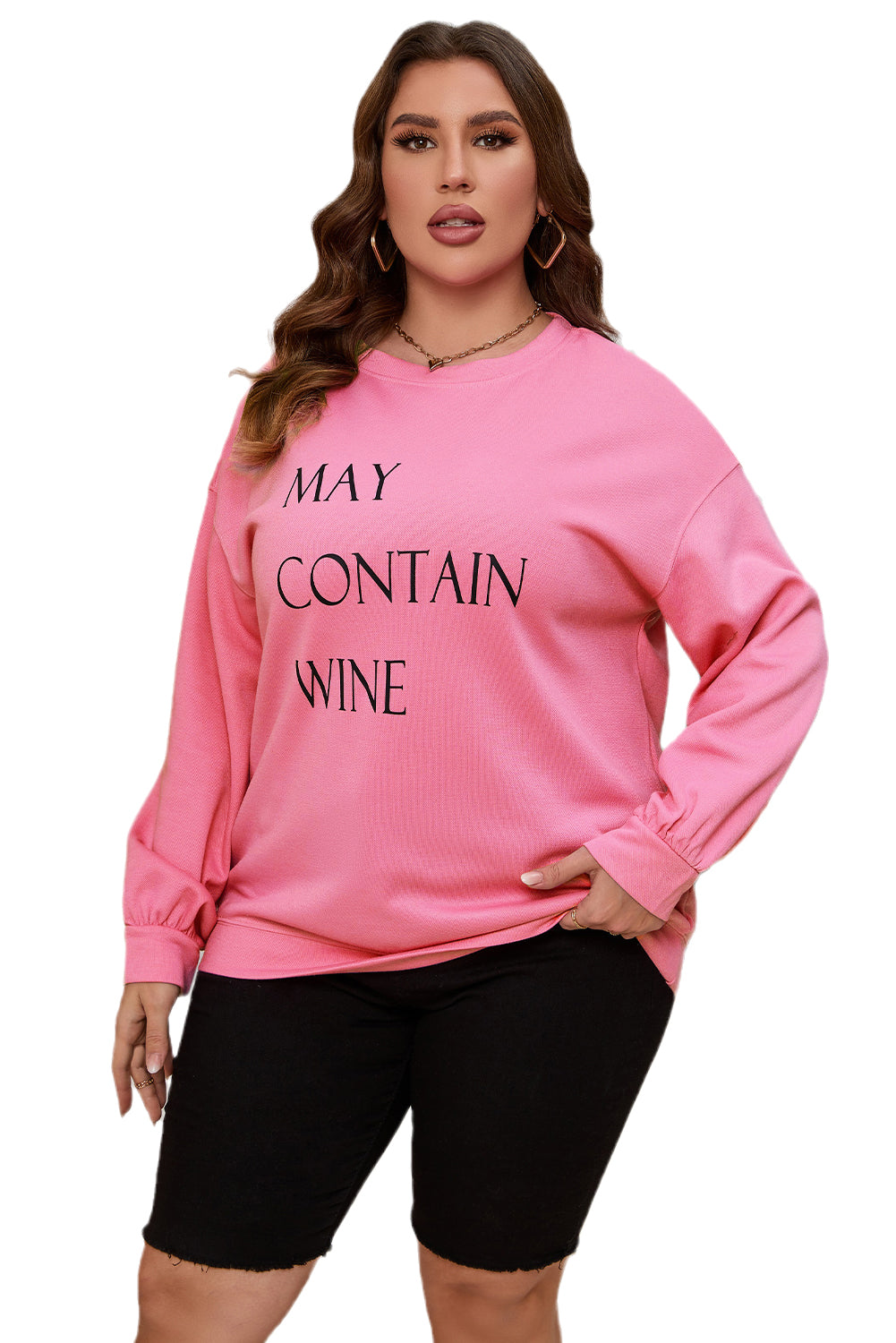 Pink May Contain Wine Crew Neck Plus Size Sweatshirt
