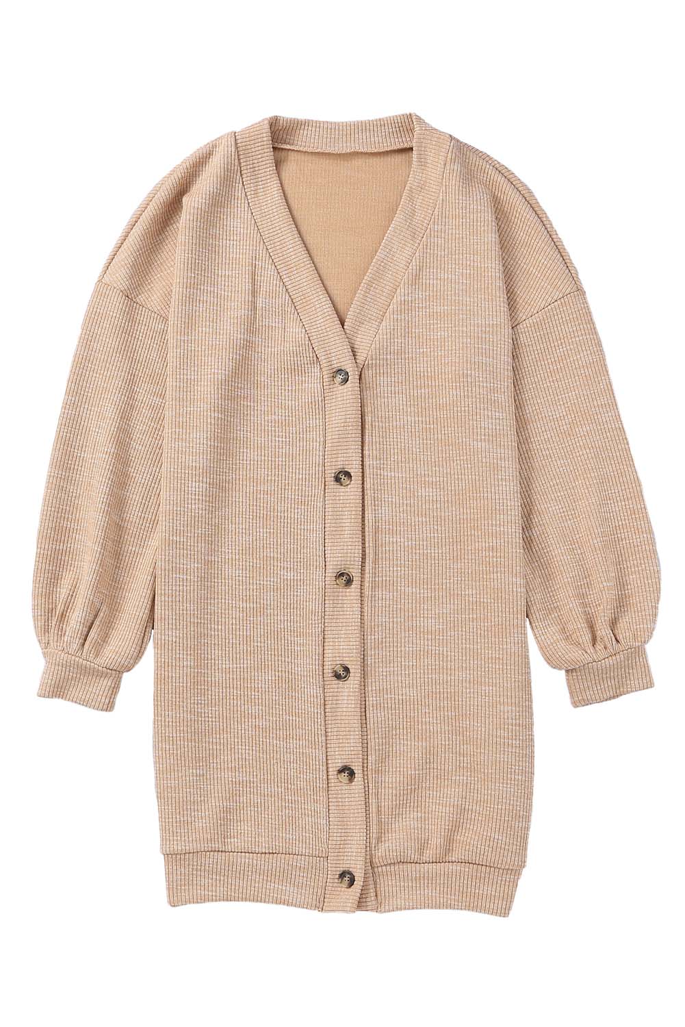 Apricot Ribbed Buttons V Neck Cardigan