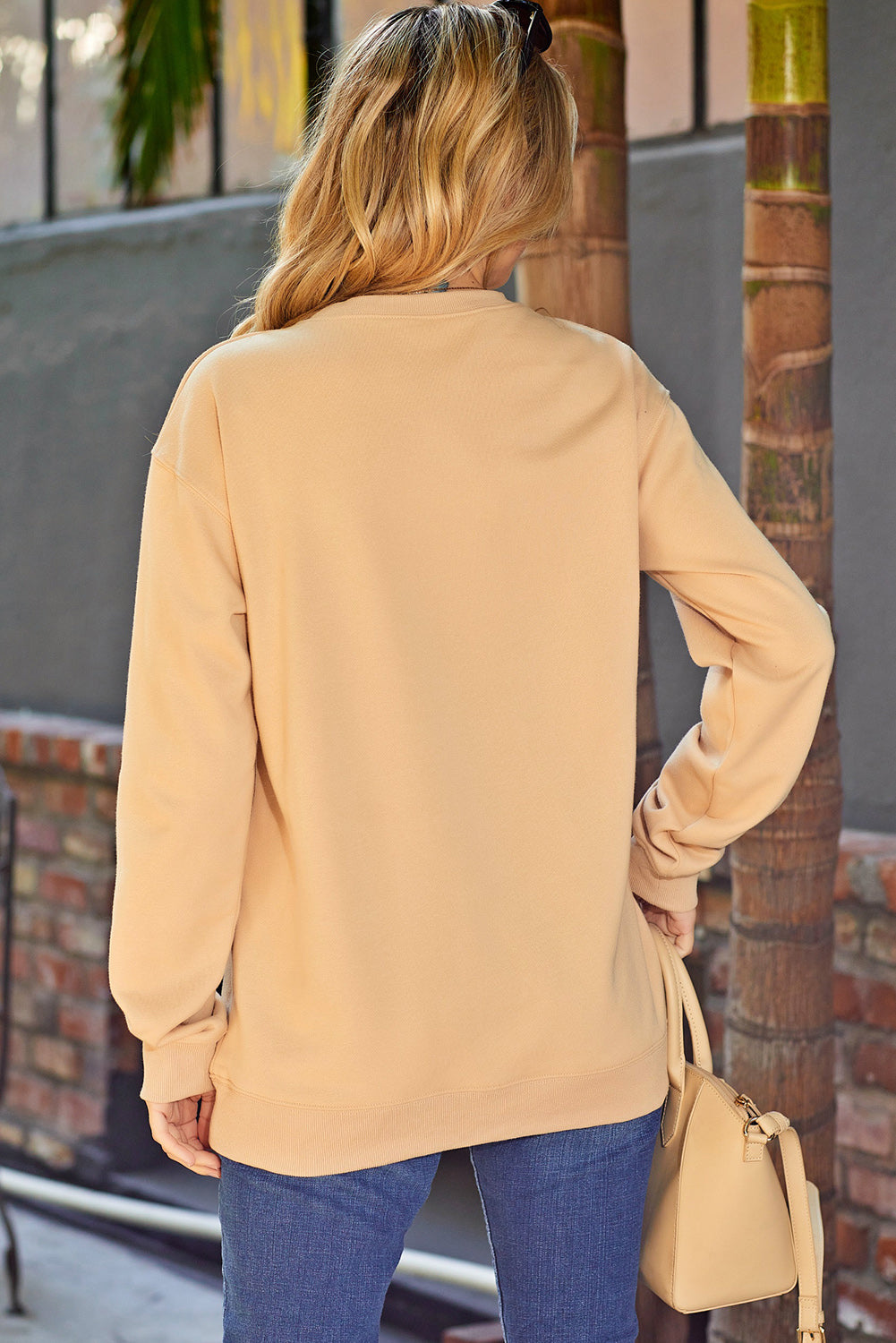 Khaki AMEN Leopard Letter Print Oversized Pullover Sweatshirt