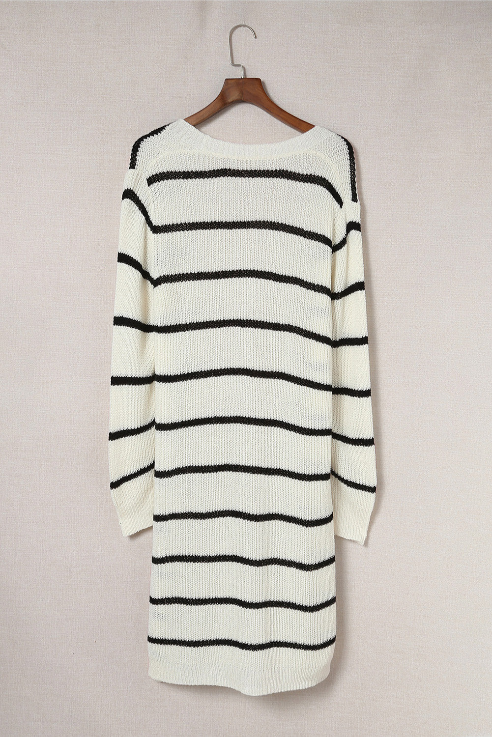 Beige Striped Print Long Cardigan