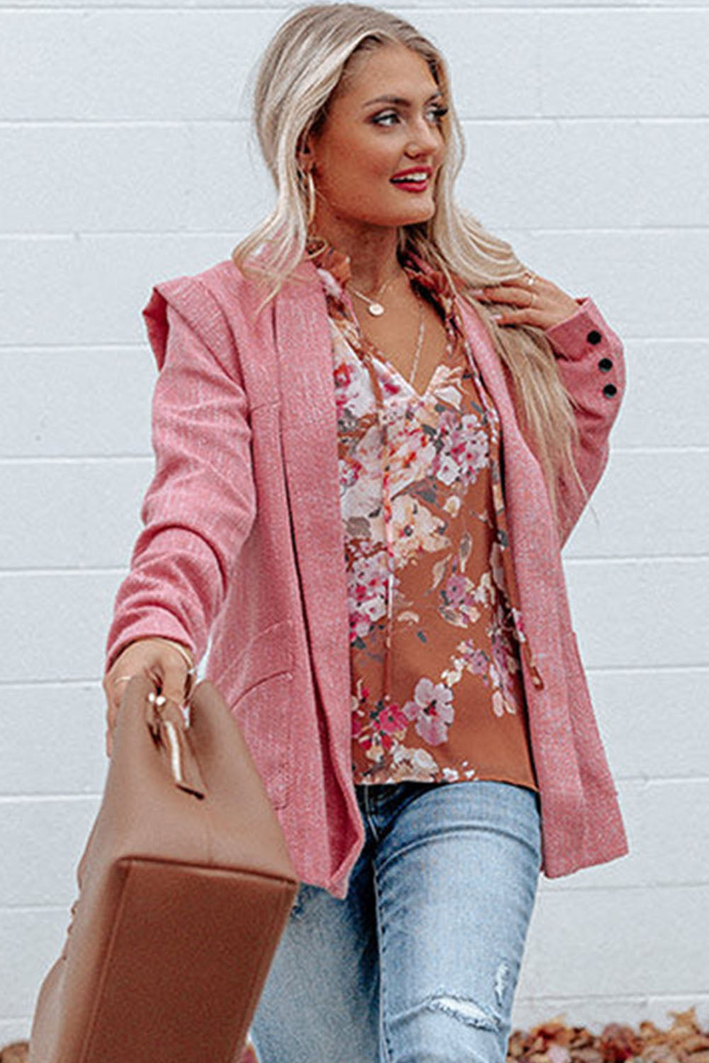 Multicolor Split V Neck Bubble Sleeves Floral Shift Top