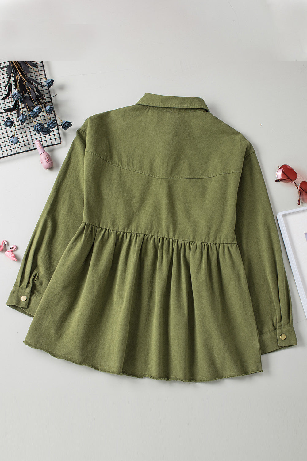 Green Snap Up Babydoll Shirt
