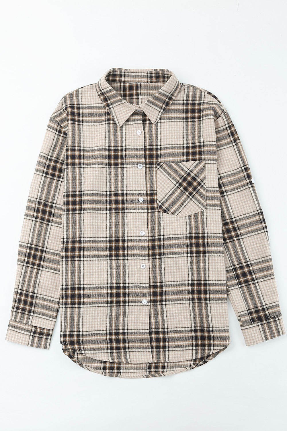 Khaki Chest Pocket Plaid Pattern Long Sleeve Shirt