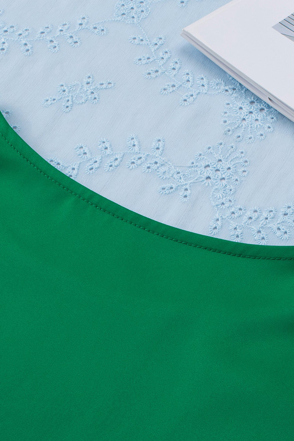 Green Satin Buttoned Cuffs Puff Sleeve Top