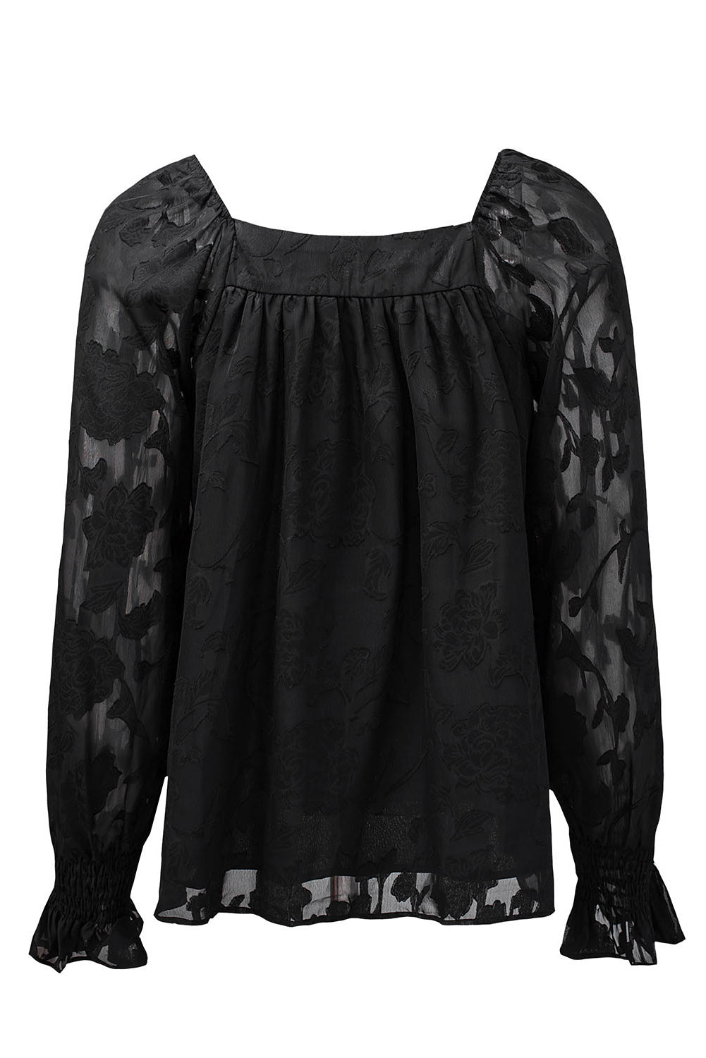 Black Square Neck Floral Textured Blouse