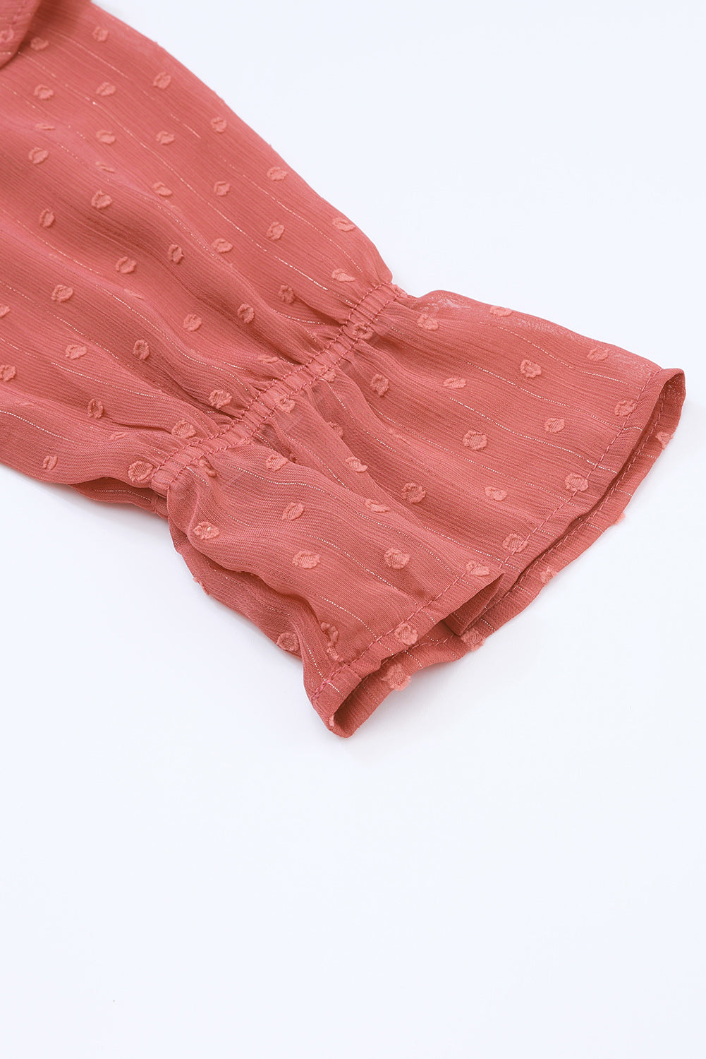 Red Swiss Dot Lace up V Neck Ruffled Blouse