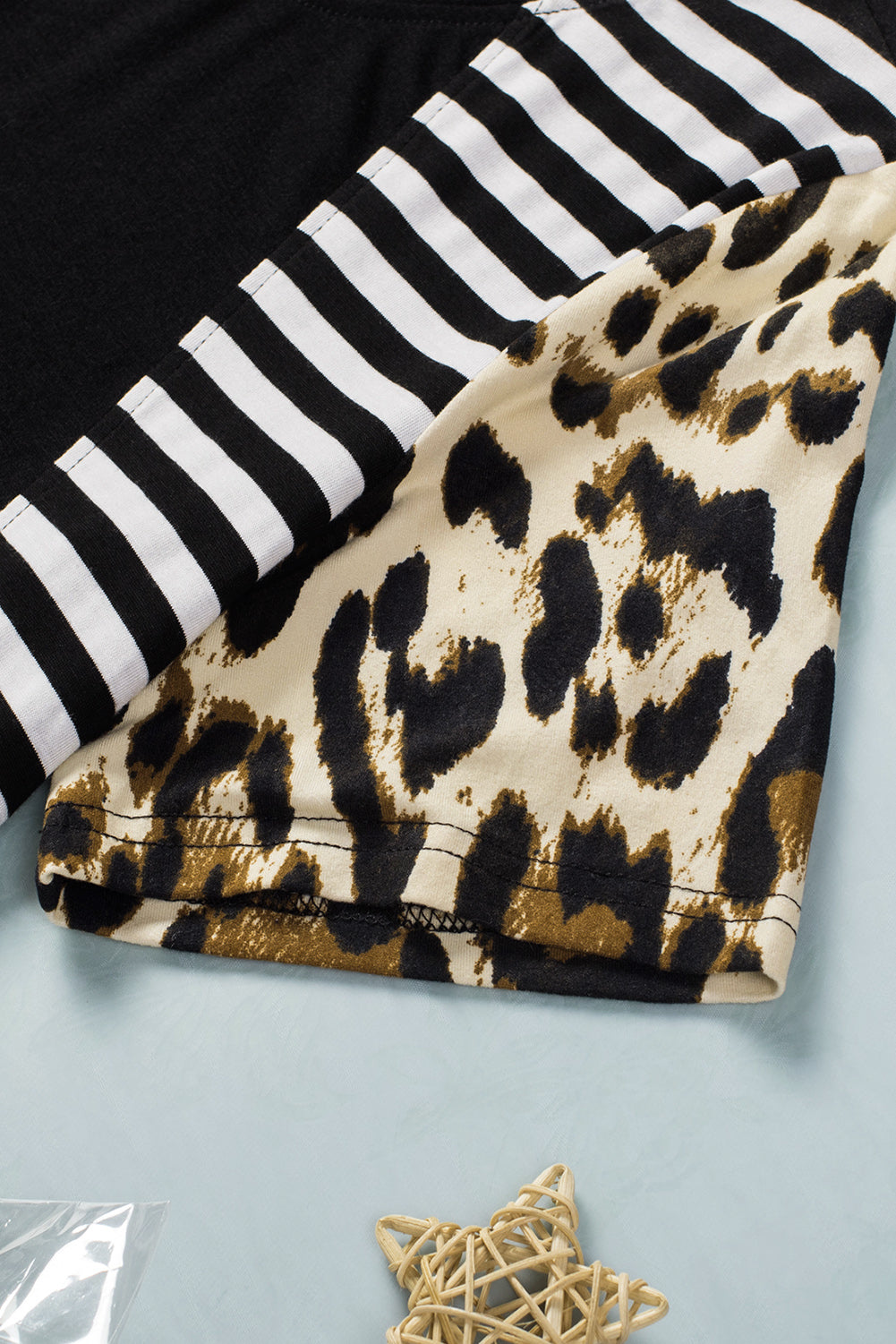 Leopard Striped Patchwork Short Sleeve Top