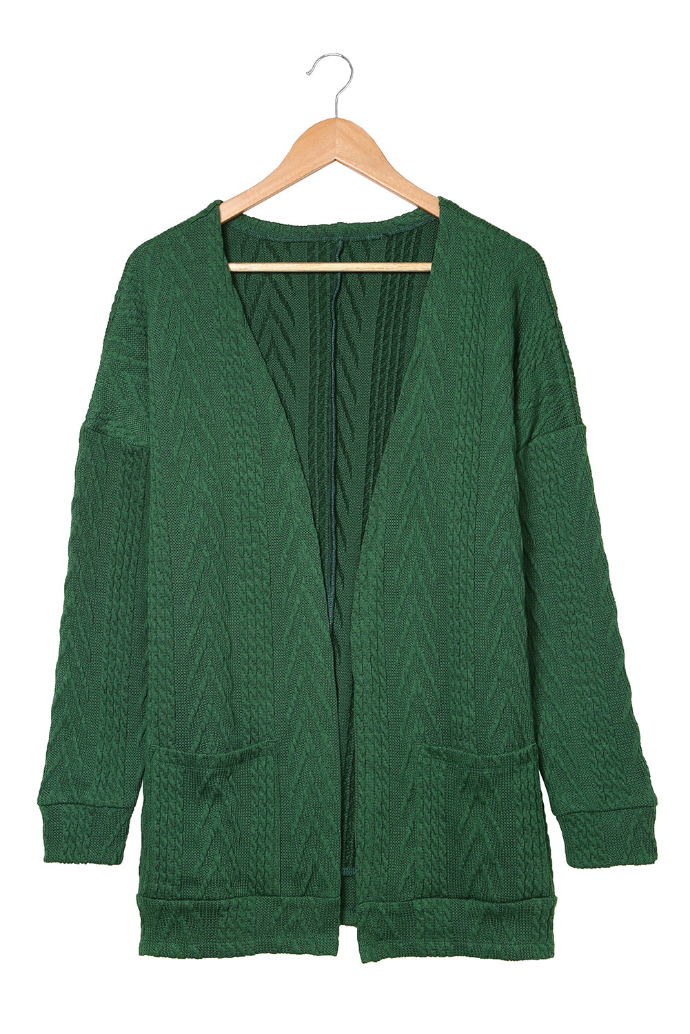 Green Drop Shoulder Textured Cardigan