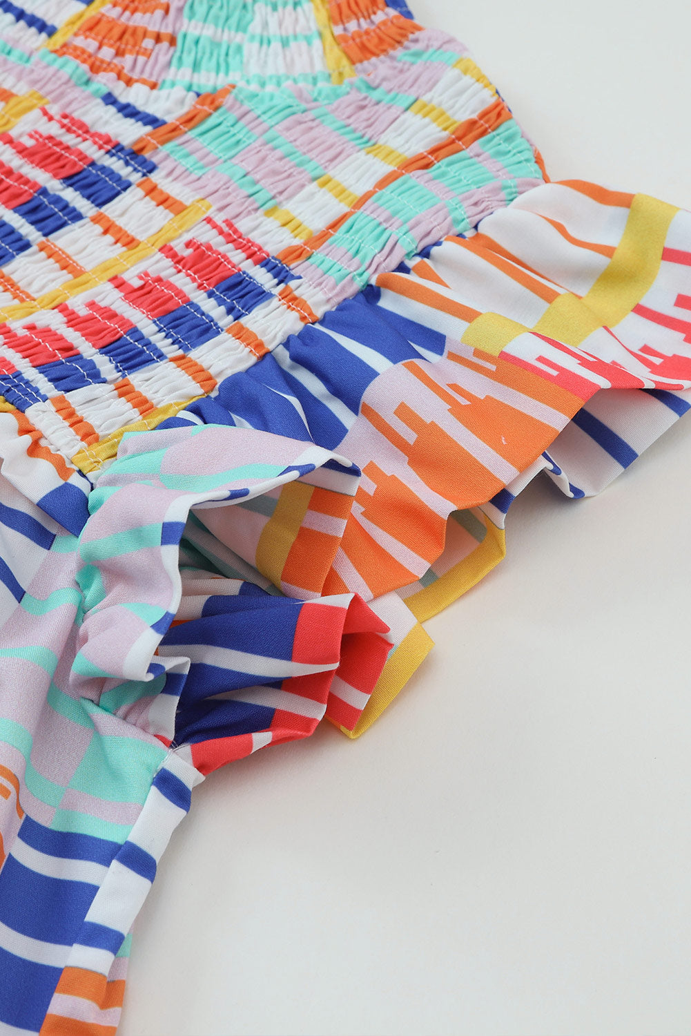 Multicolor Striped Print High Neck Flutter Top