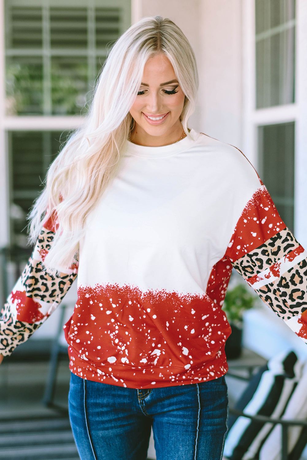 Red Tie-Dye Leopard Long Sleeve Top