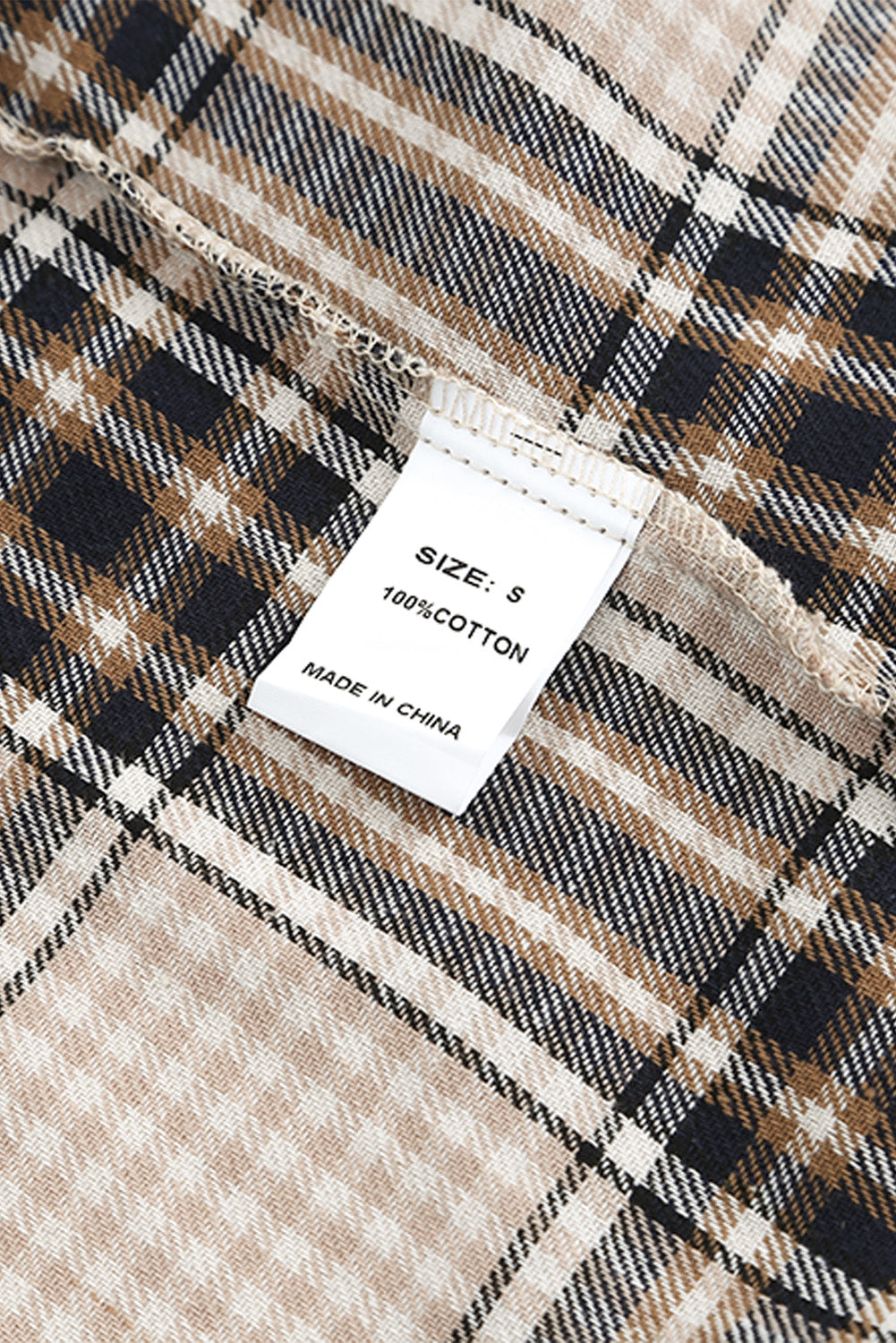 Khaki Chest Pocket Plaid Pattern Long Sleeve Shirt