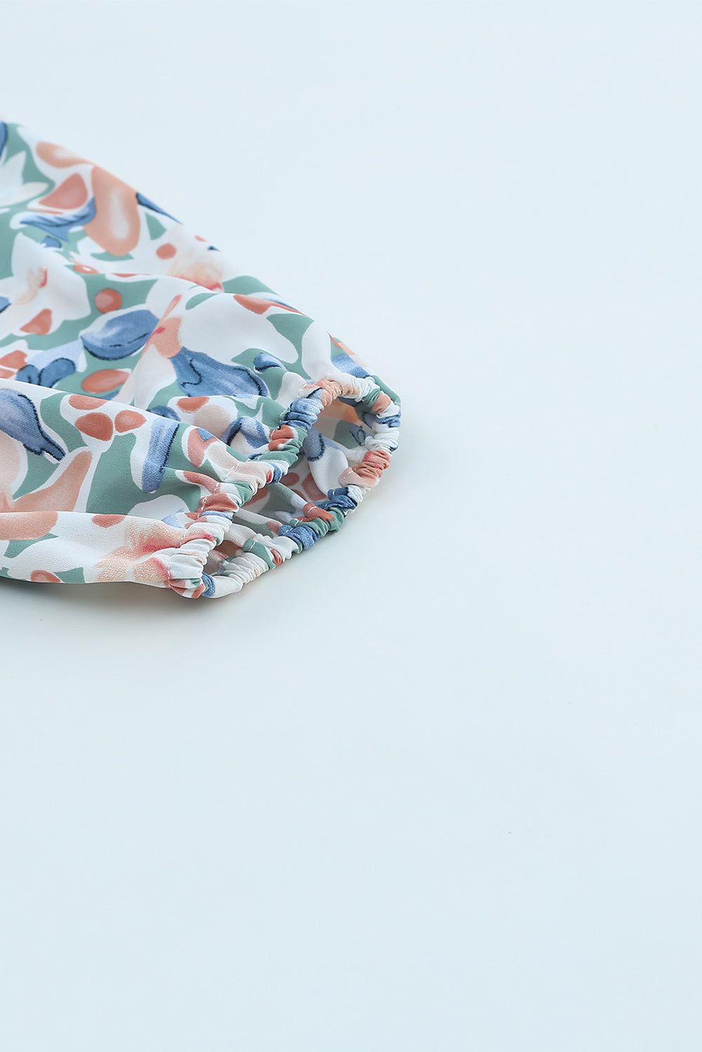 Green Floral Print Lace Up Blouse