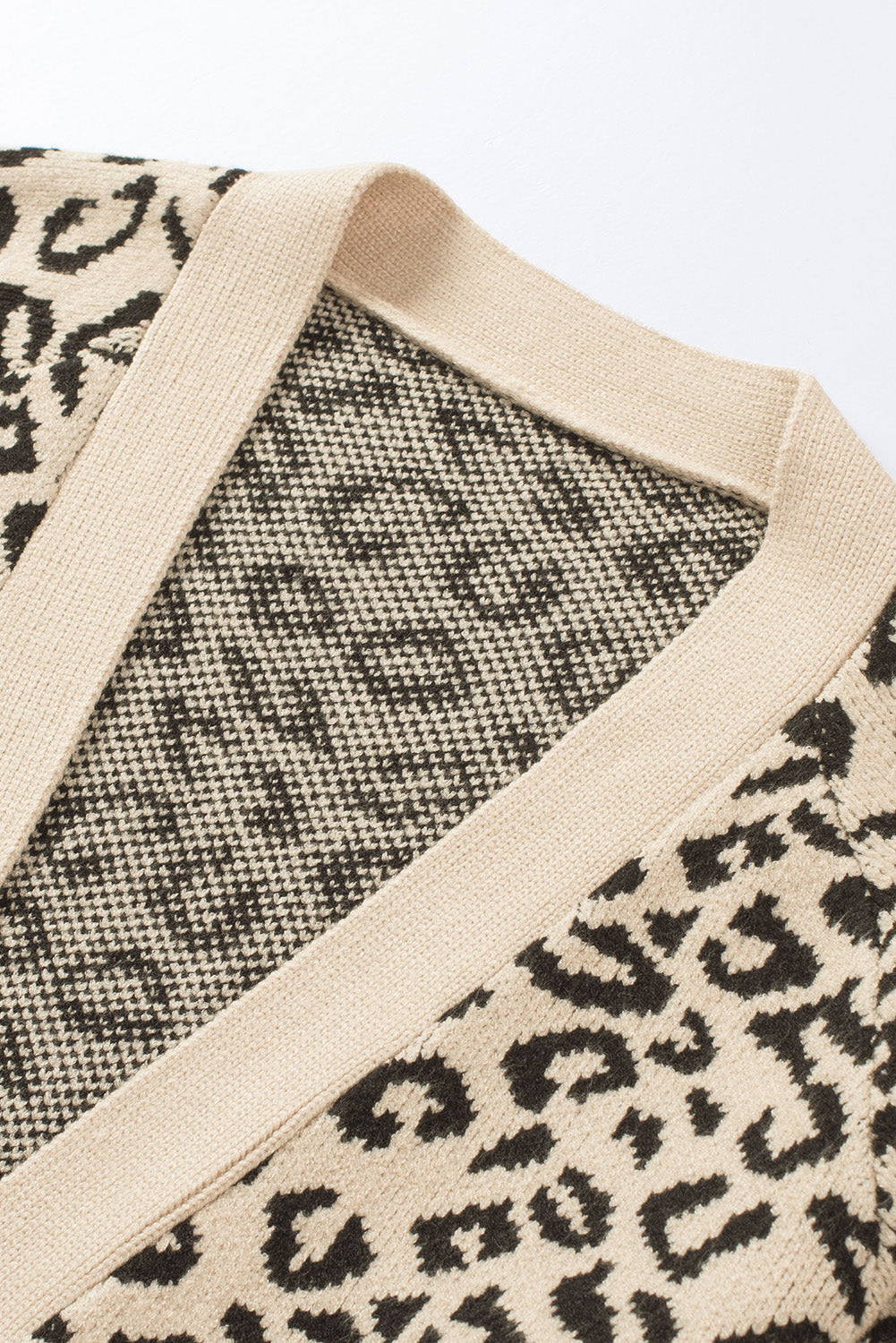 Leopard Knit Open Front Long Cardigan