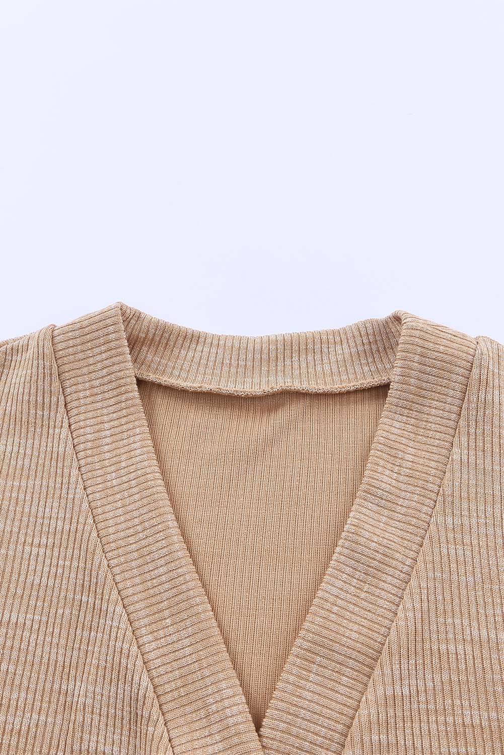 Apricot Ribbed Buttons V Neck Cardigan