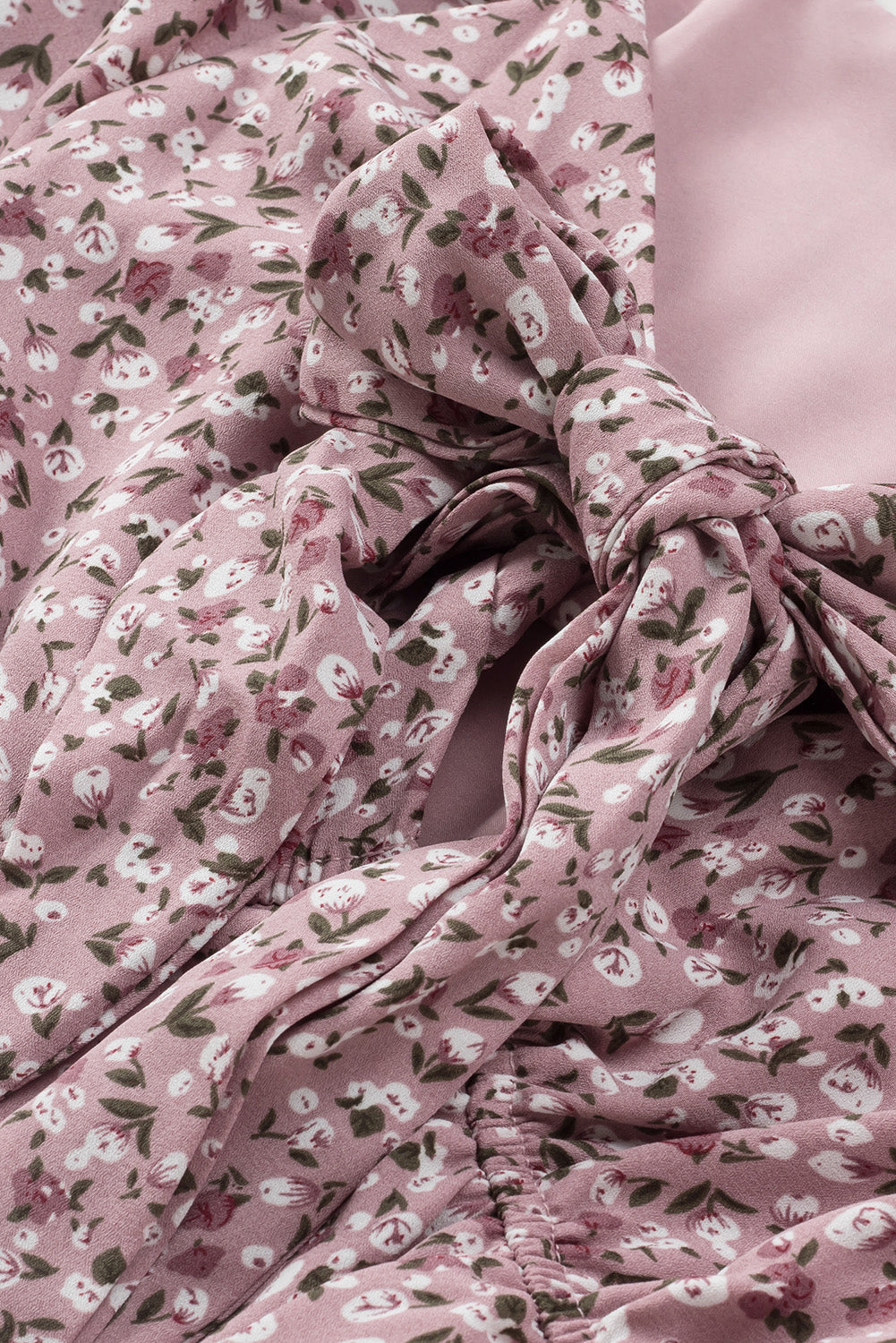 Ditsy Floral Print Front Tie Ruffled Long Sleeve Blouse