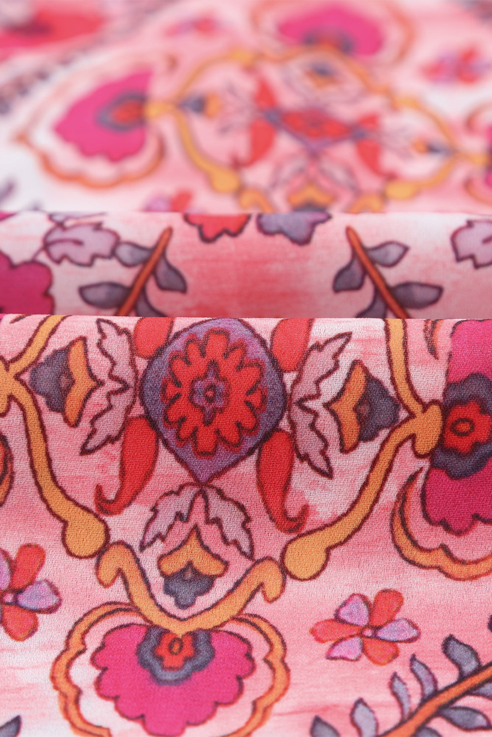 Rose Split Neckline Front Buttons Floral Print Blouse