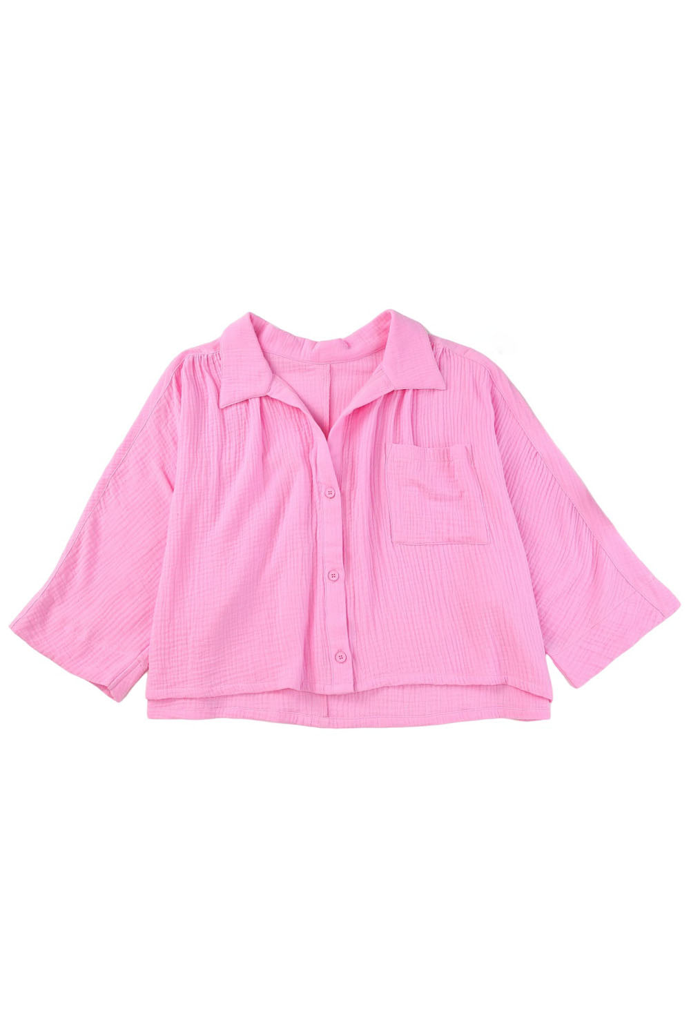 Pink Half Sleeves Crinkled Cropped Shirt