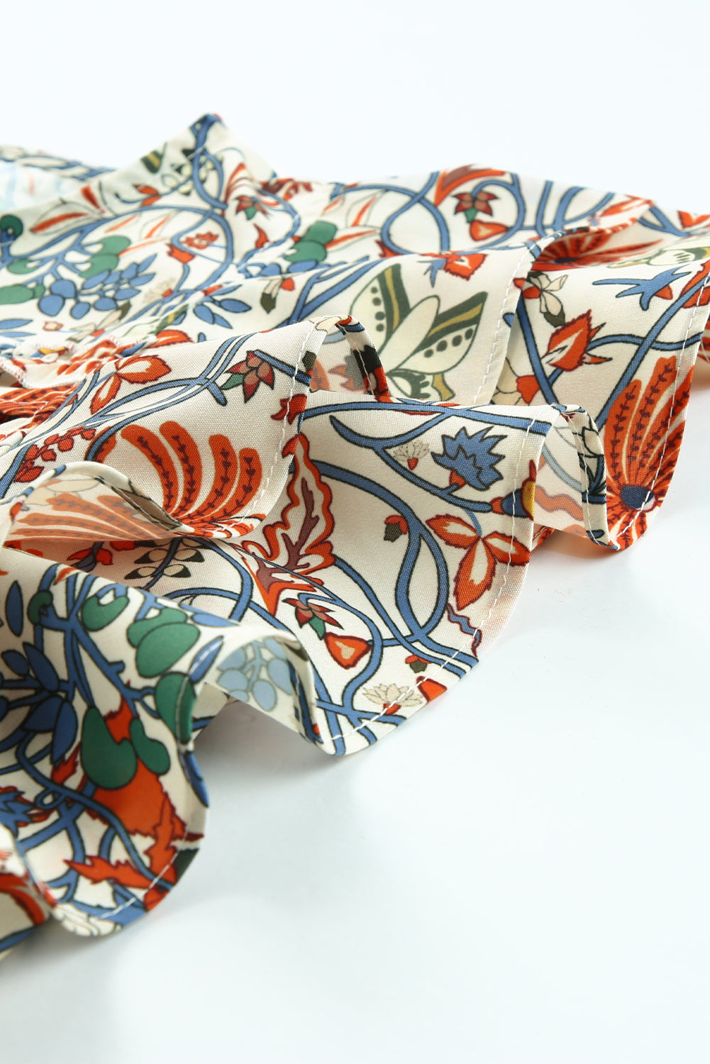 Multicolor Vintage Floral Shirred Ruffle Sleeve Blouse