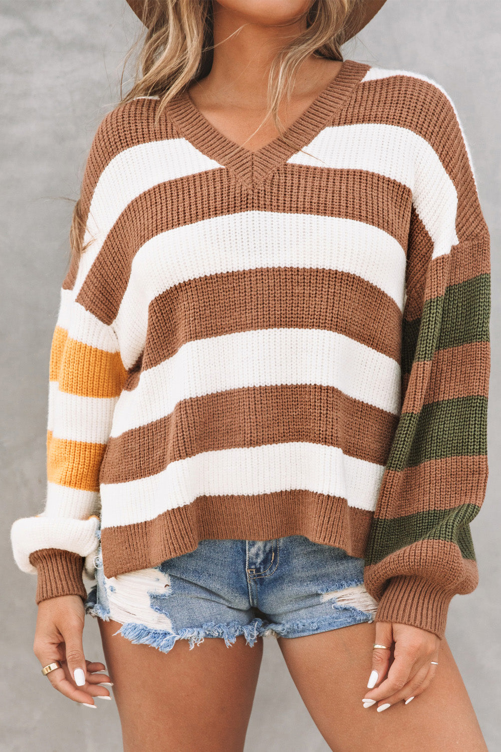 Stripe Oversized V Neck Striped Sweater