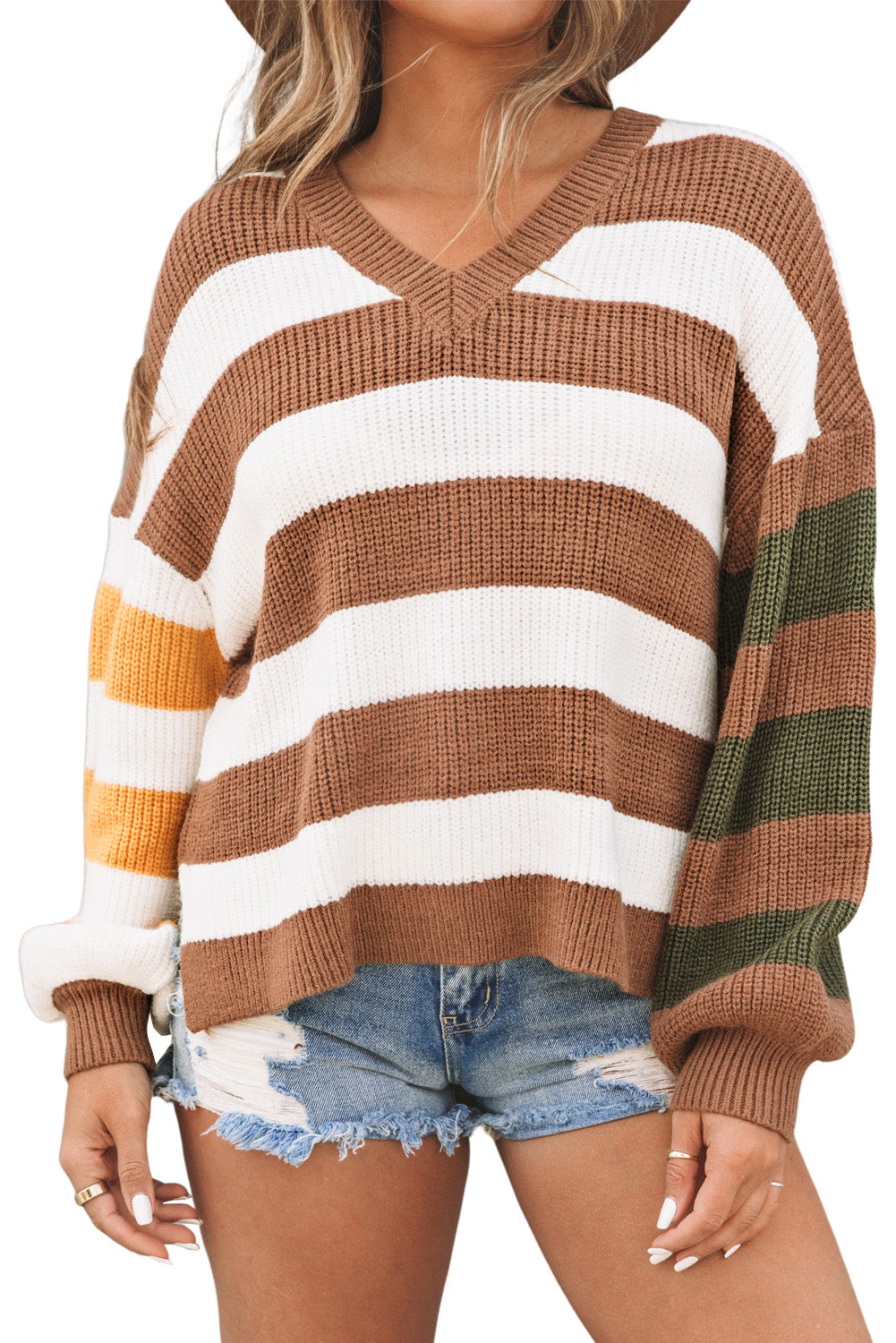 Stripe Oversized V Neck Striped Sweater