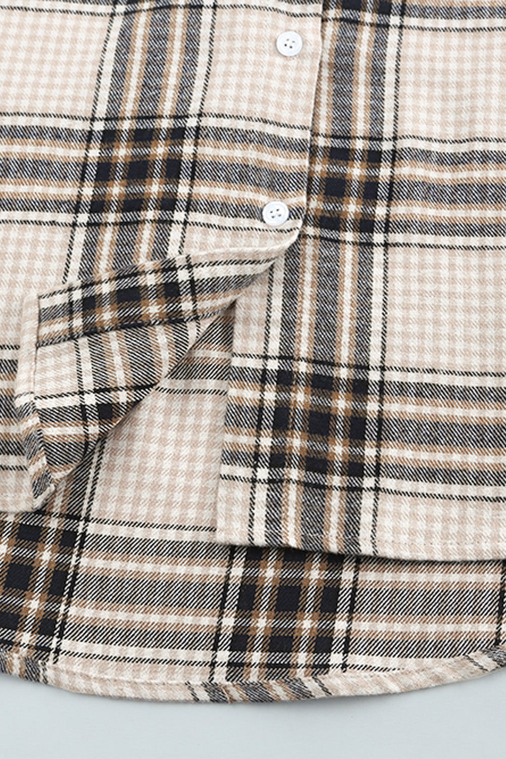 Khaki Chest Pocket Plaid Pattern Long Sleeve Shirt