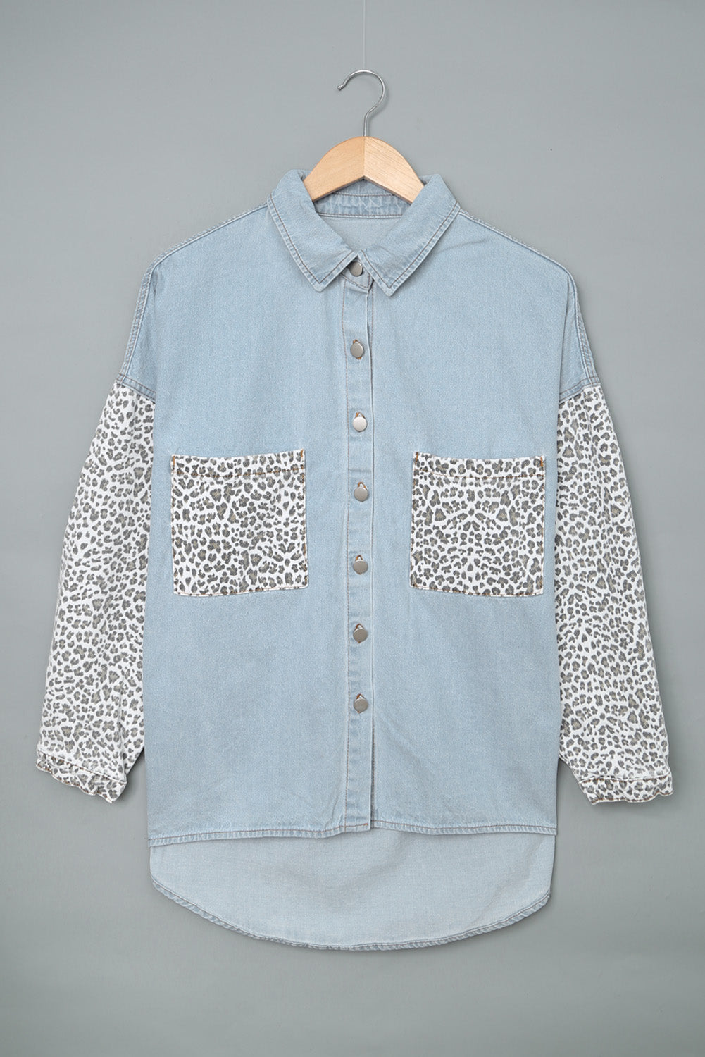 Sky Blue Contrast Leopard Denim Jacket