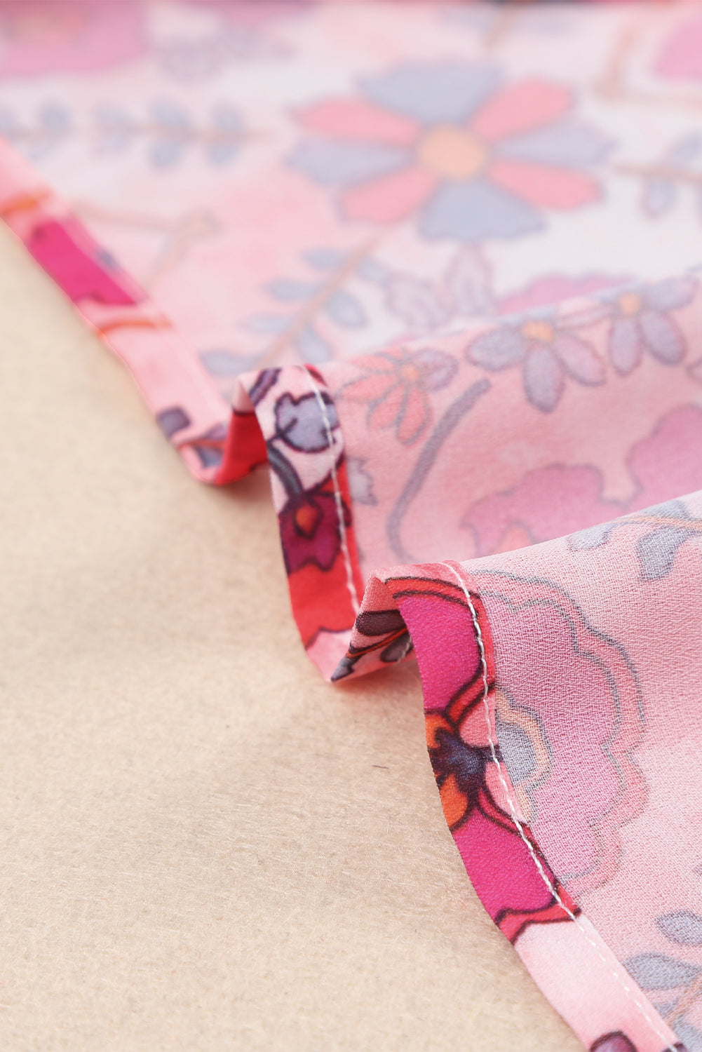 Rose Split Neckline Front Buttons Floral Print Blouse