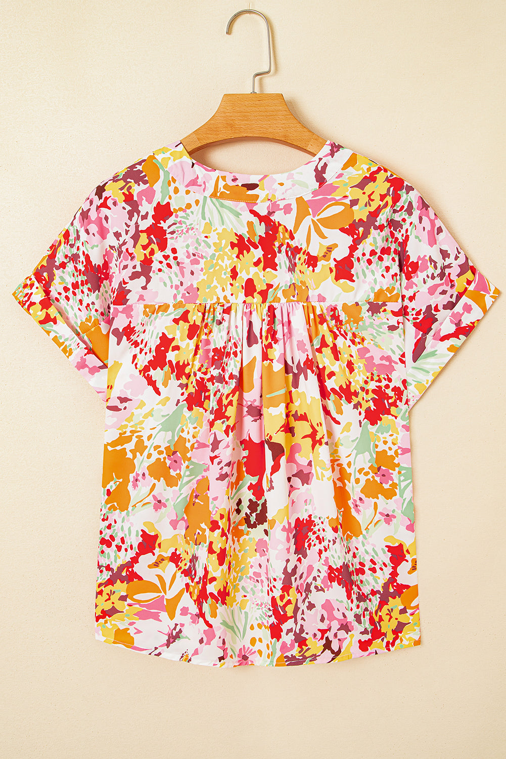 White Boho Floral Print V Neck Short Sleeves Top