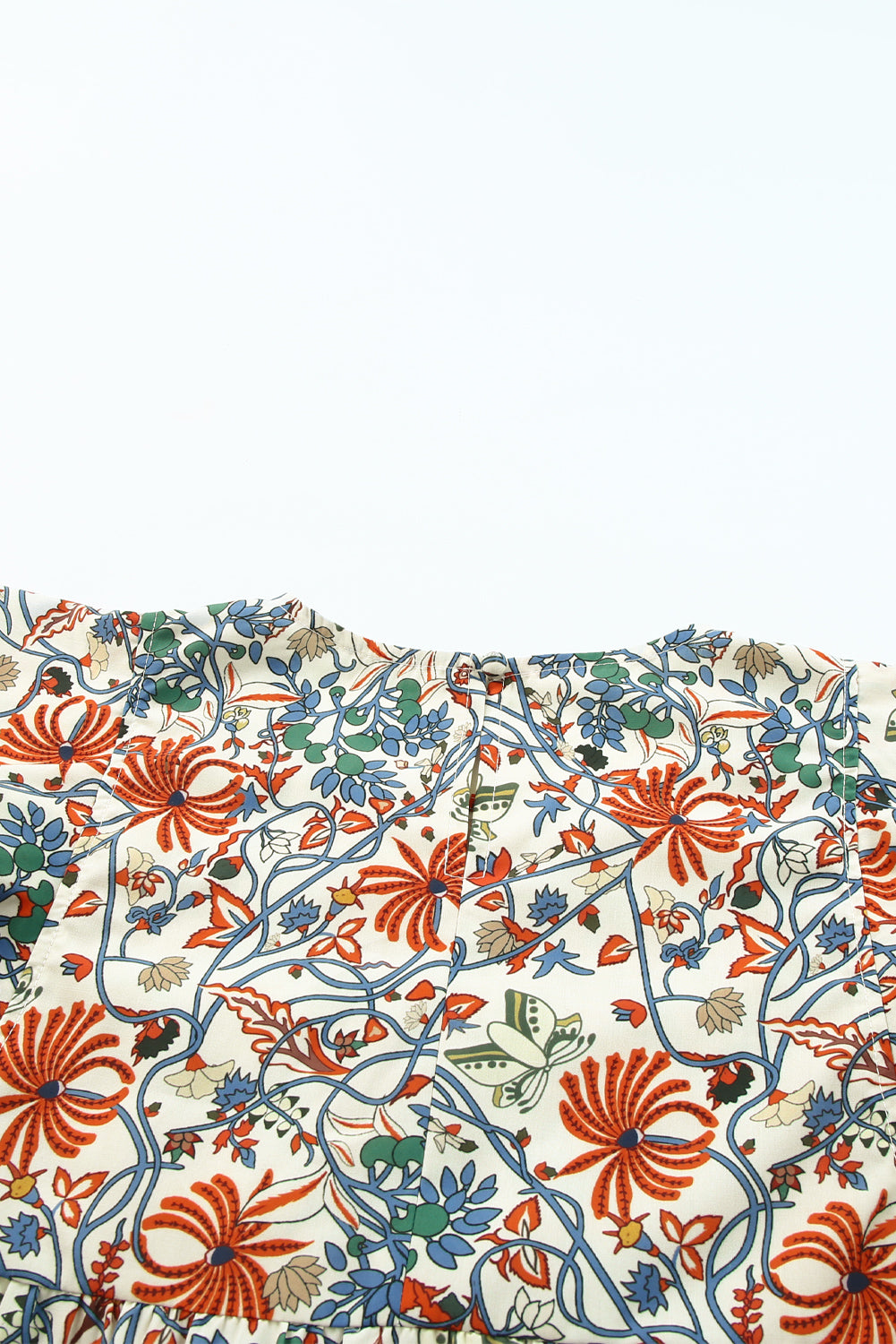 Multicolor Vintage Floral Shirred Ruffle Sleeve Blouse