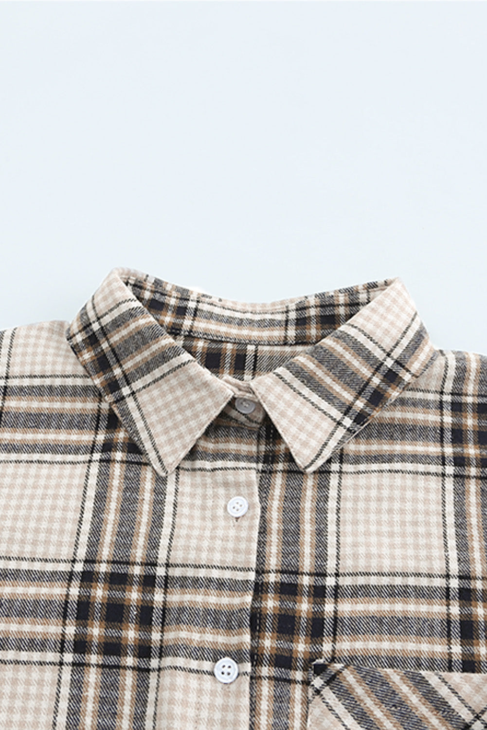 Khaki Chest Pocket Plaid Pattern Long Sleeve Shirt