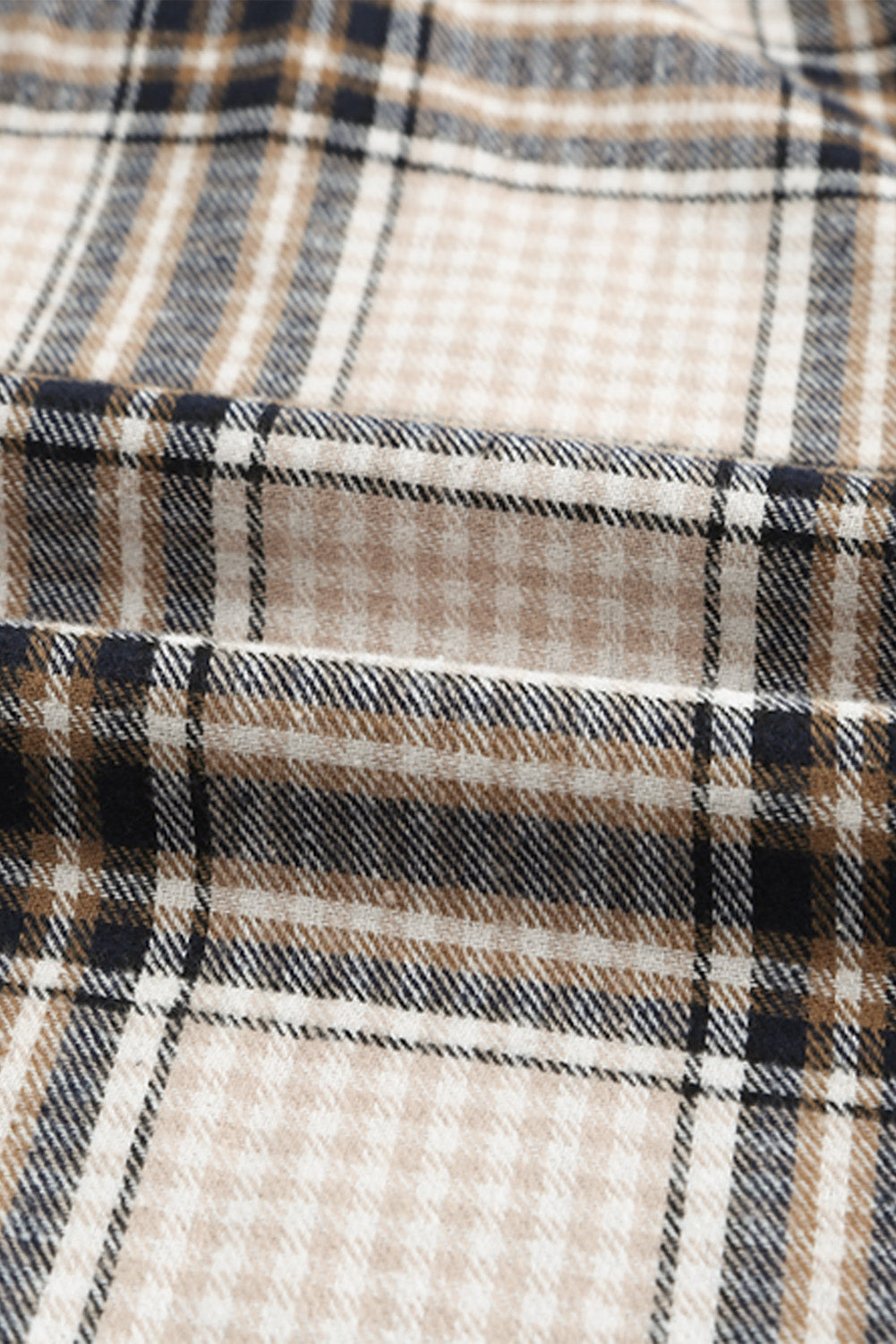 Khaki Chest Pocket Plaid Pattern Long Sleeve Shirt