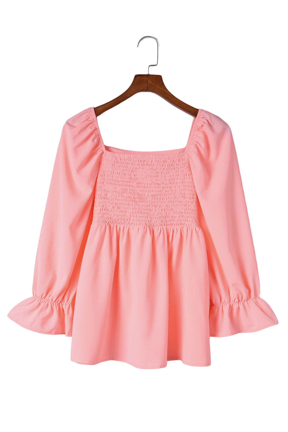 Pink Square Neck Puff Sleeve Ruffled Peplum Top
