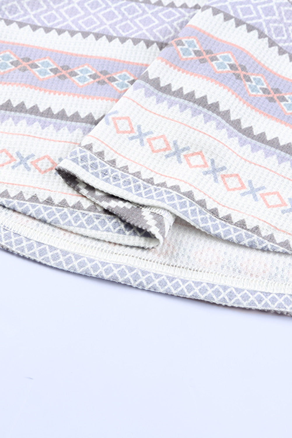 Gray Aztec Print Waffle Knit Cowl Neck Sweatshirt