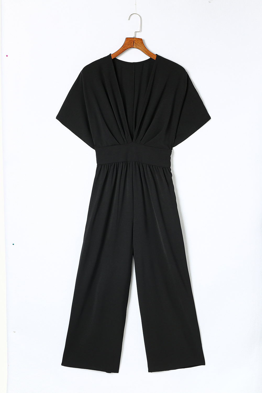 Black Deep V Neck High Waist Wide Leg Jumpsuit